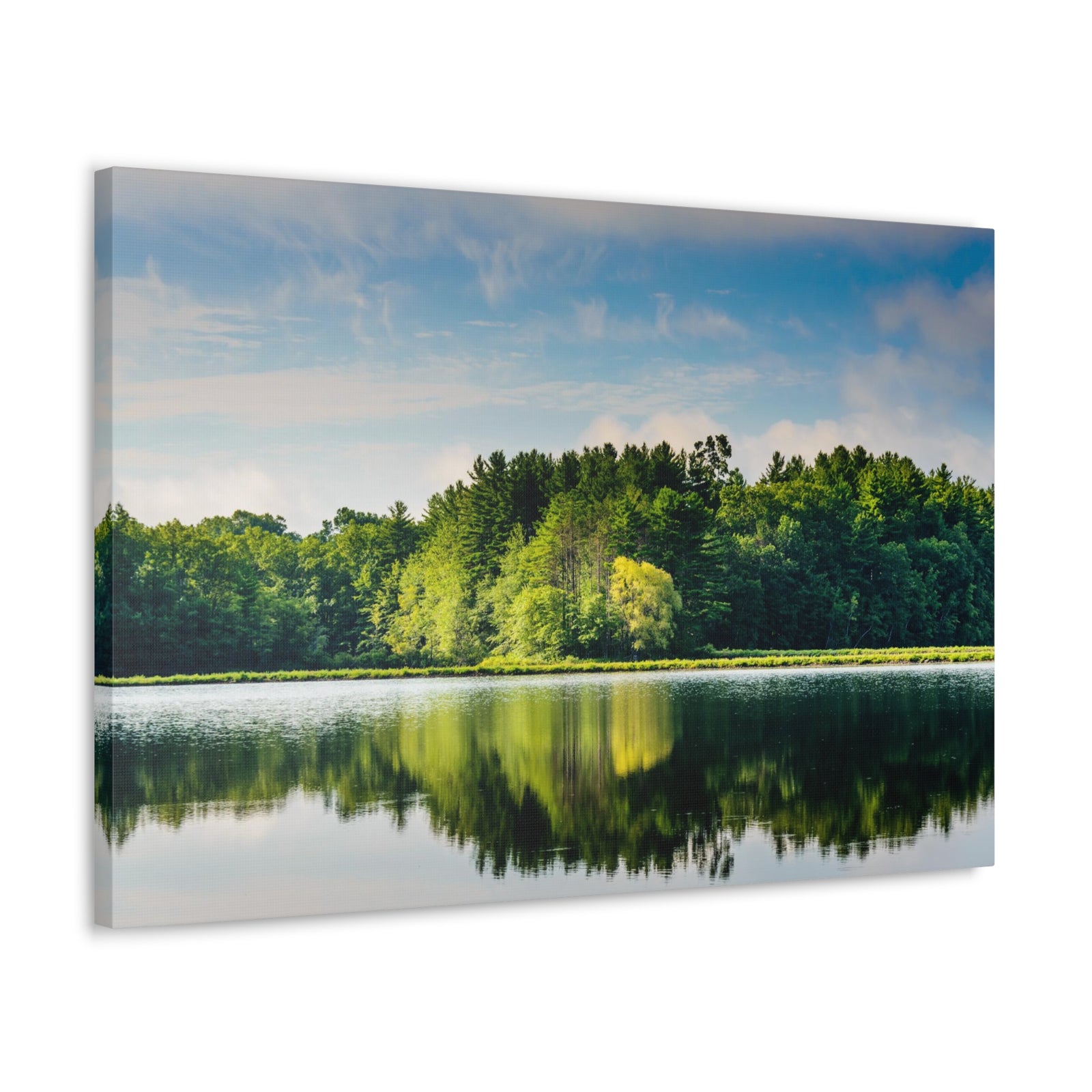 Green Forest Clear Lake Reflection Nature Wilderness Photography Canvas Wall Art for Home Decor Ready-to-Hang-Express Your Love Gifts