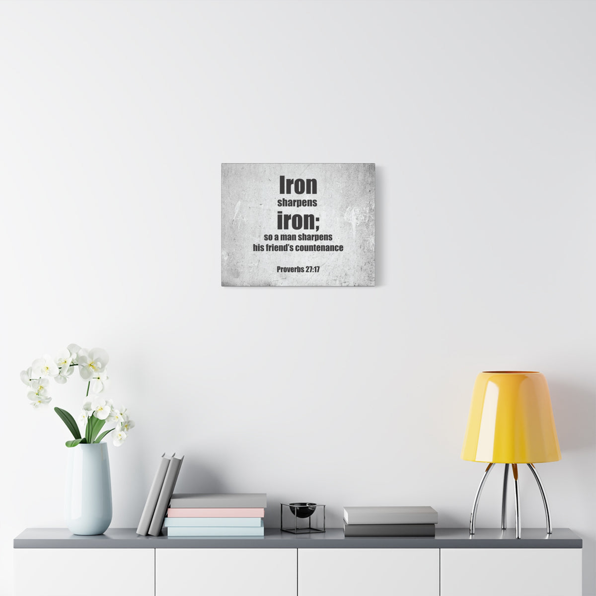 Scripture Canvas Iron Sharpens Iron Proverbs 27:17 Christian Wall Art Bible Verse Print Ready to Hang-Express Your Love Gifts