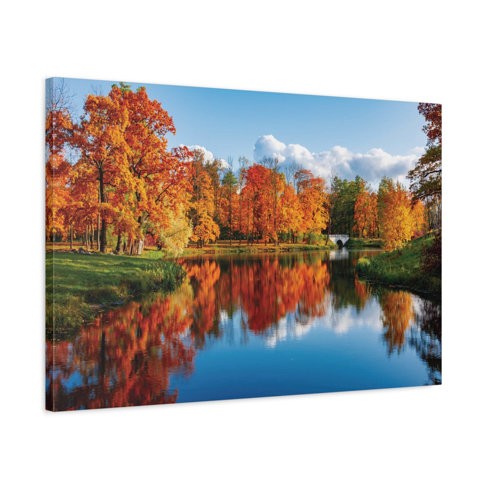 Autumn Fall Forest Orange Leaves Lake Nature Wilderness Photography Canvas Wall Art for Home Decor Ready-to-Hang-Express Your Love Gifts