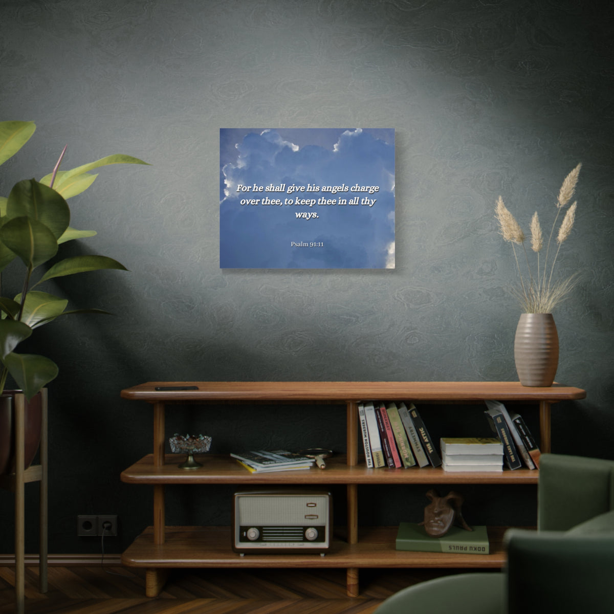 Scripture Canvas Angels Over Thee Psalm 91:11 Christian Wall Art Bible Verse Print Ready to Hang-Express Your Love Gifts