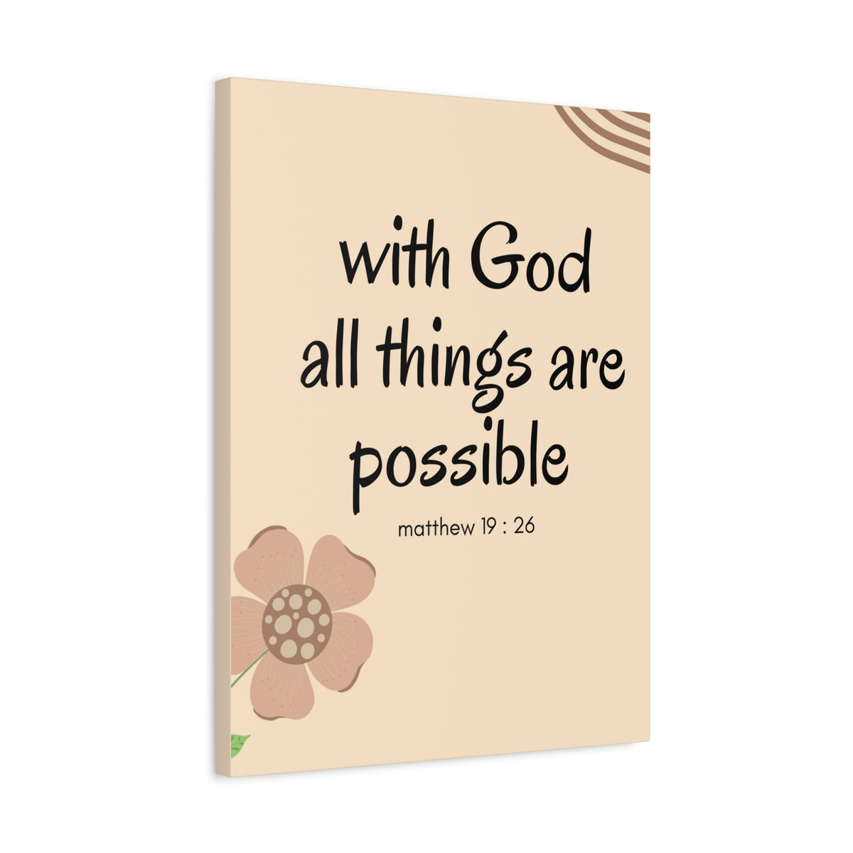 Scripture Canvas All Things Are Possible Matthew 19:26 Brown Flower Christian Wall Art Bible Verse Print Ready to Hang-Express Your Love Gifts