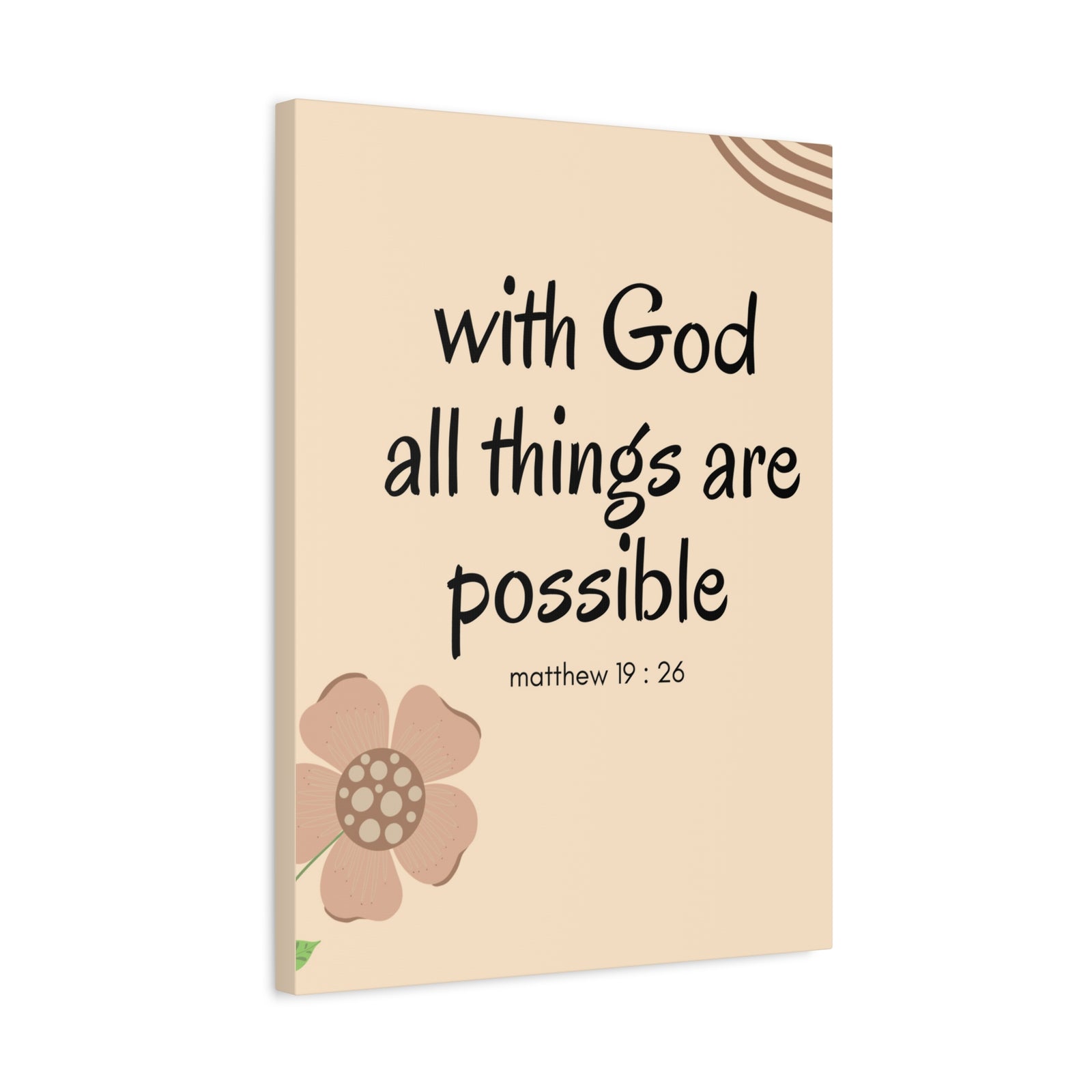 Scripture Canvas All Things Are Possible Matthew 19:26 Brown Flower Christian Wall Art Bible Verse Print Ready to Hang-Express Your Love Gifts