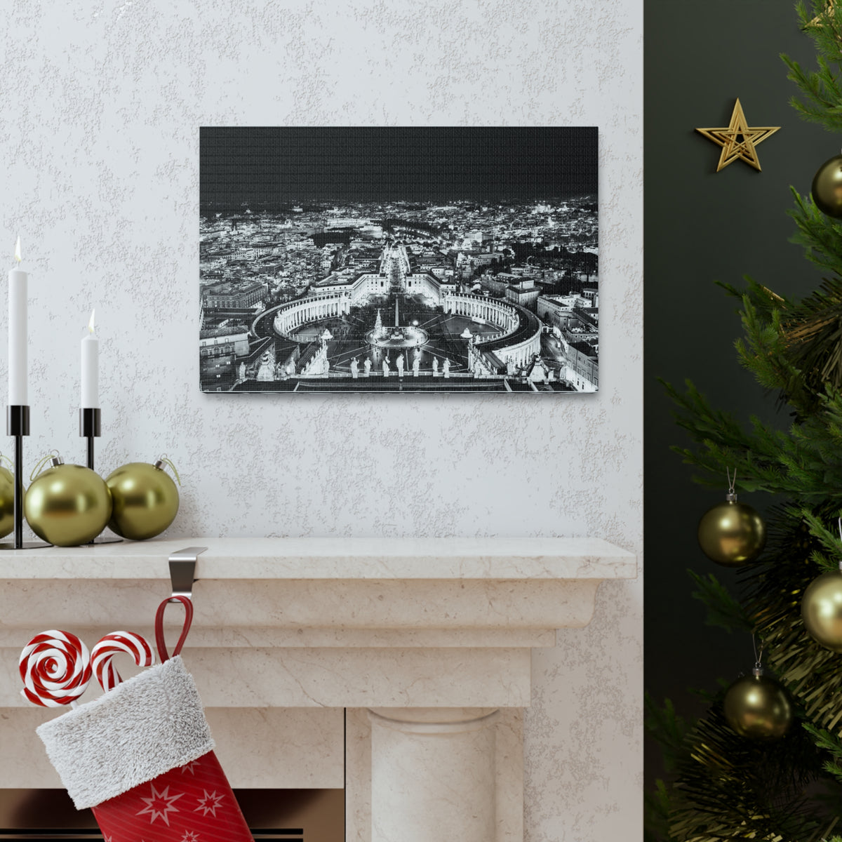 Rome Black And White Skyline Canvas Artwork High-Quality Breathtaking Stunning Cityscape for Home Decor Ready to Hang-Express Your Love Gifts