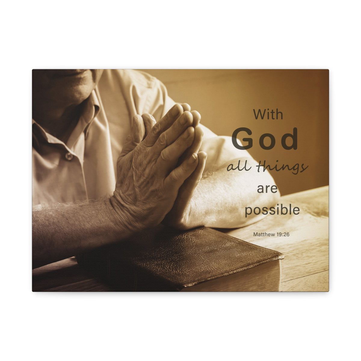 Scripture Walls With God Matthew 19:26 Praying Hands Bible Verse Canvas Christian Wall Art Ready to Hang-Express Your Love Gifts