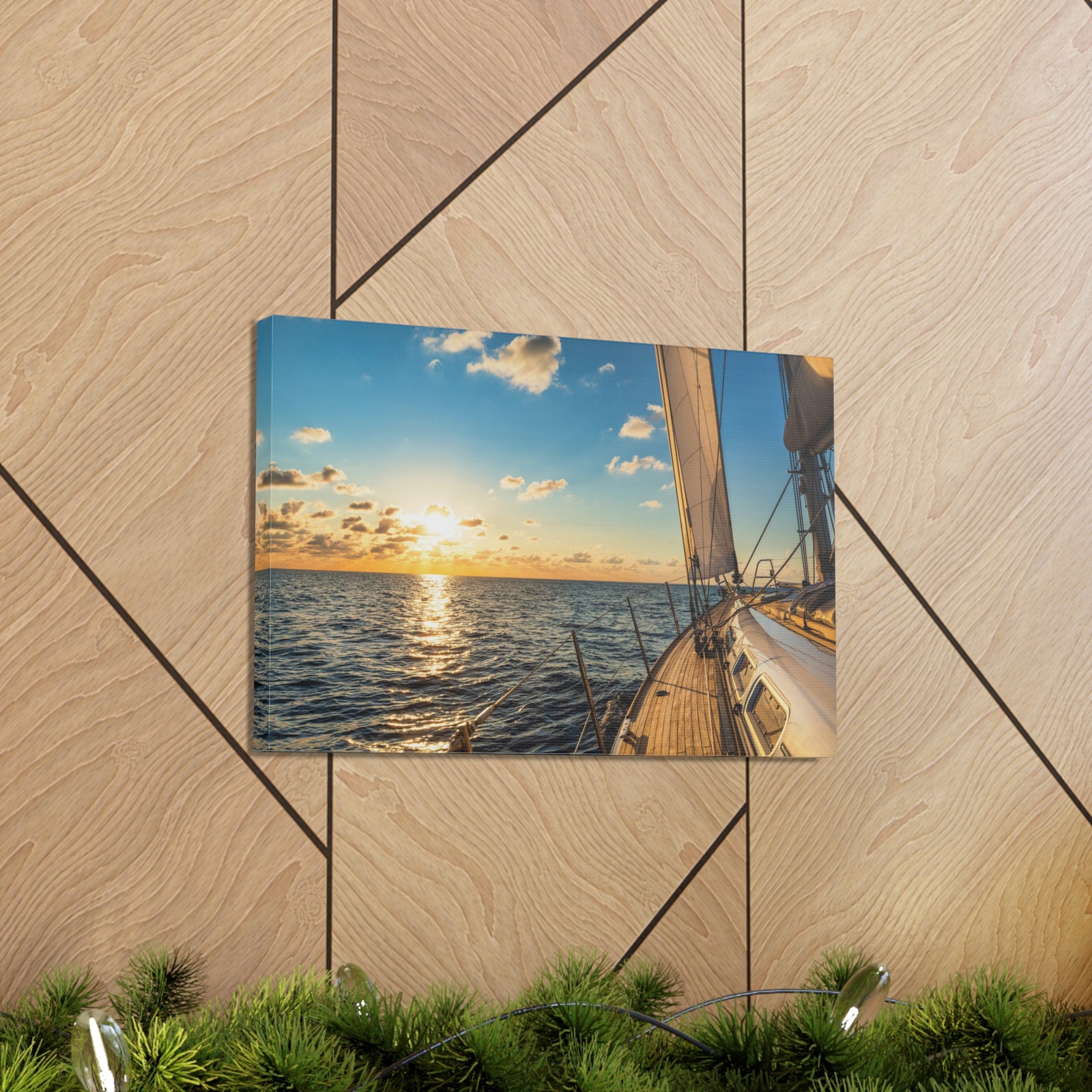 Cruising Sailboat Sailing In The Sea At Sunset Ocean Canvas Wall Art for Home Decor Ready-to-Hang-Express Your Love Gifts