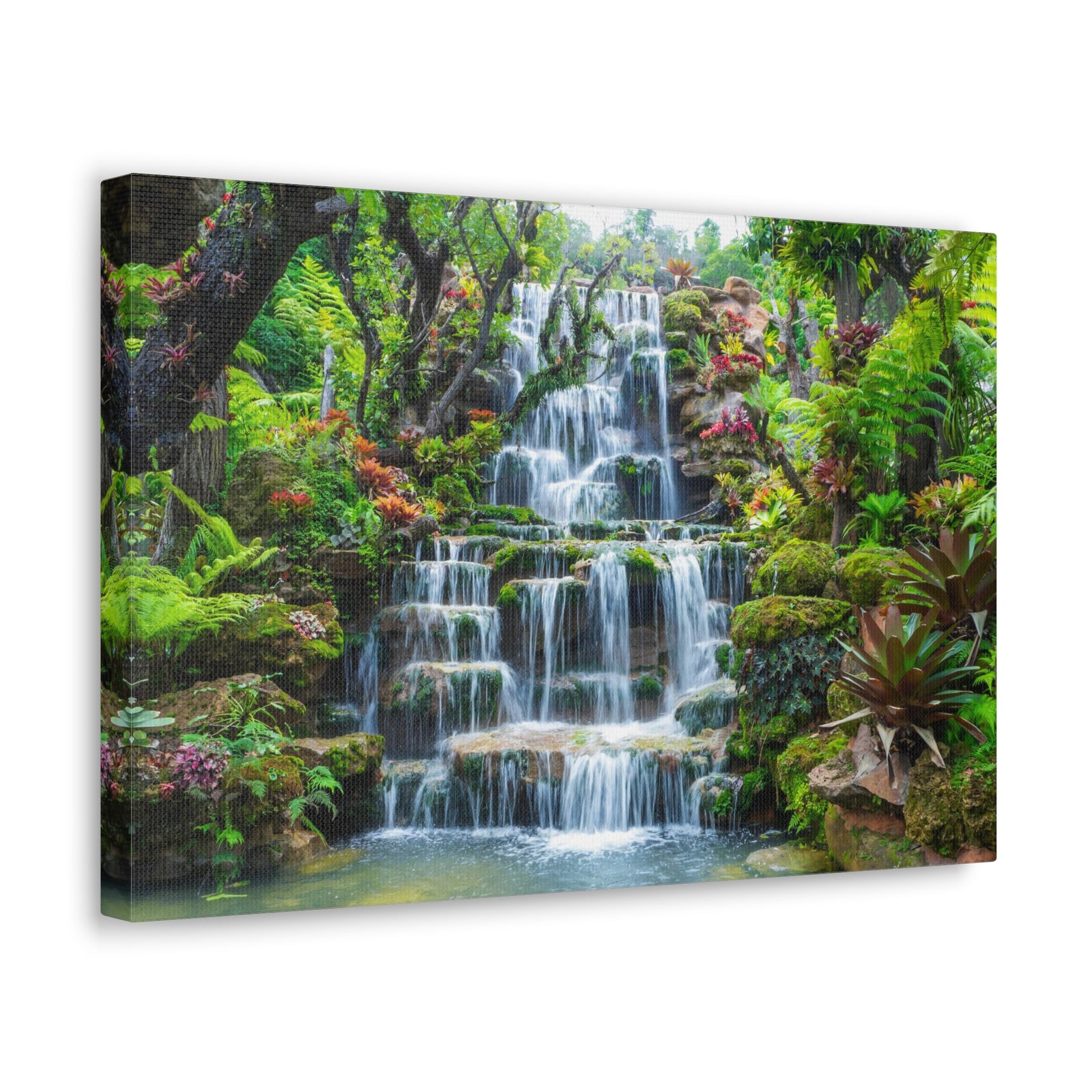 Waterfall w Maple Trees Kyoto Garden Canvas Wall Art for Home Decor Ready-to-Hang-Express Your Love Gifts