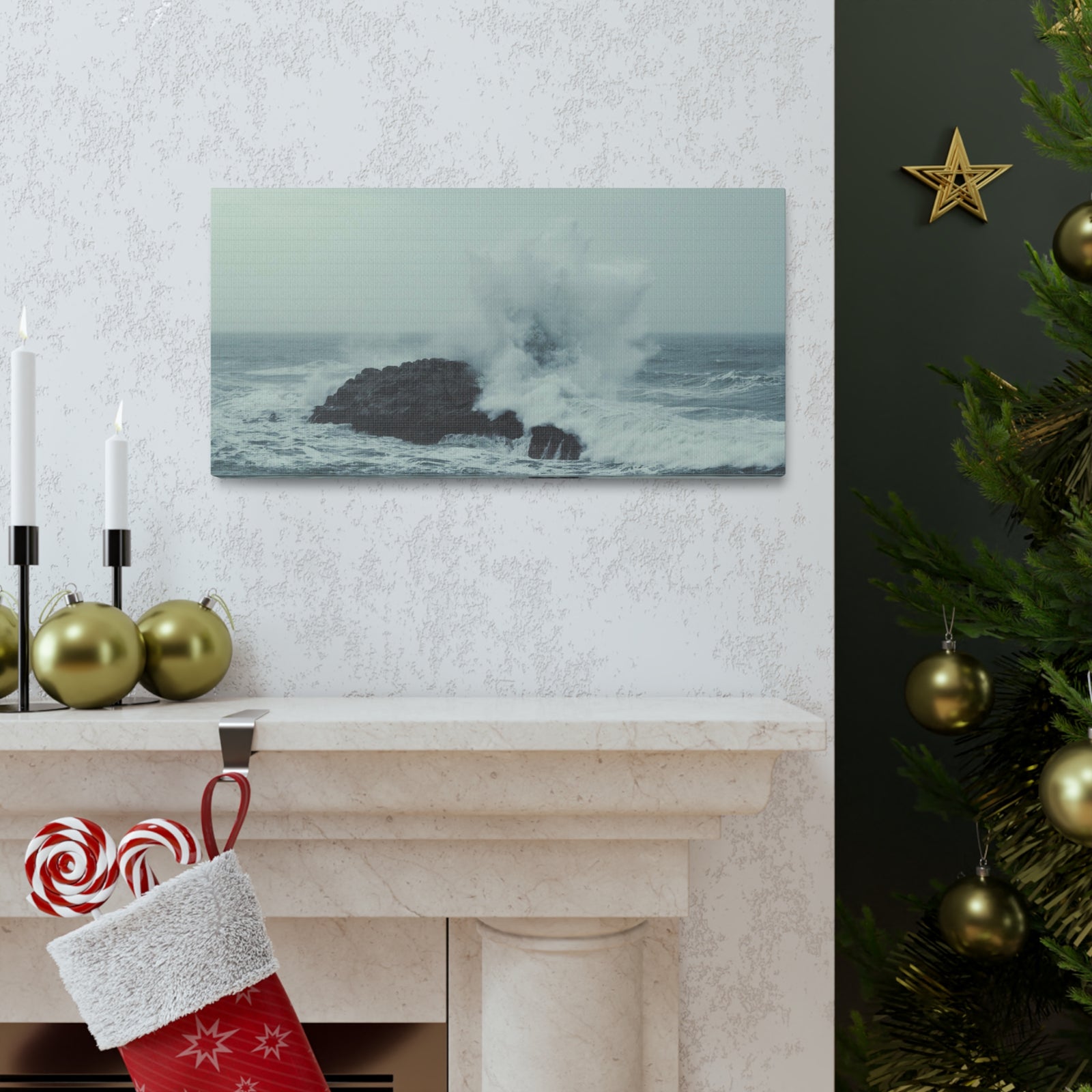 Splashing Water Rock Ocean Landscape Ocean Canvas Wall Art for Home Decor Ready-to-Hang-Express Your Love Gifts