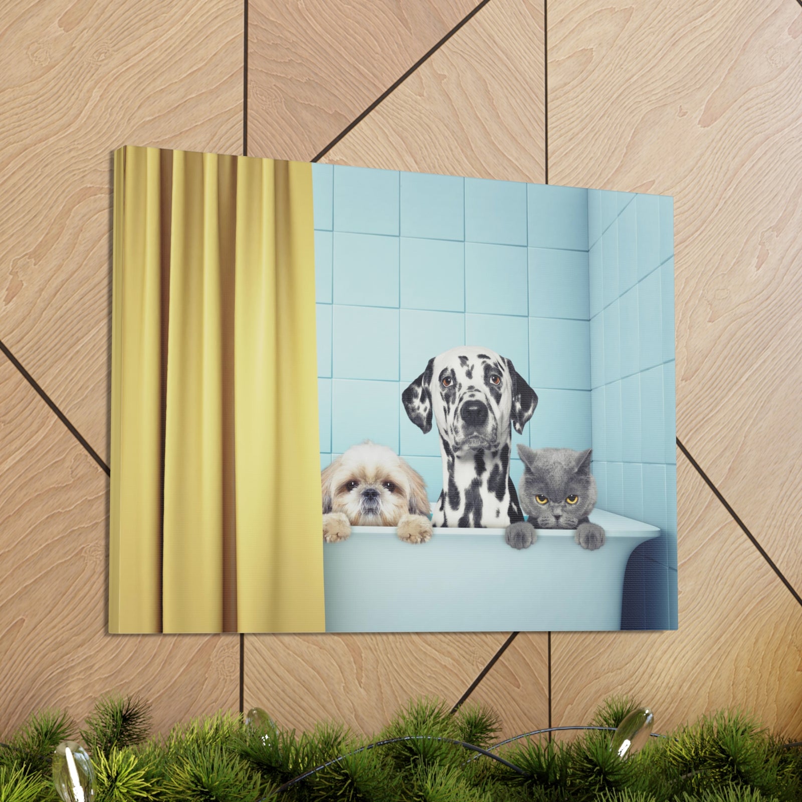 Cute Two Dogs and Cat Canvas Wall Art for Home Decor Ready-to-Hang-Express Your Love Gifts