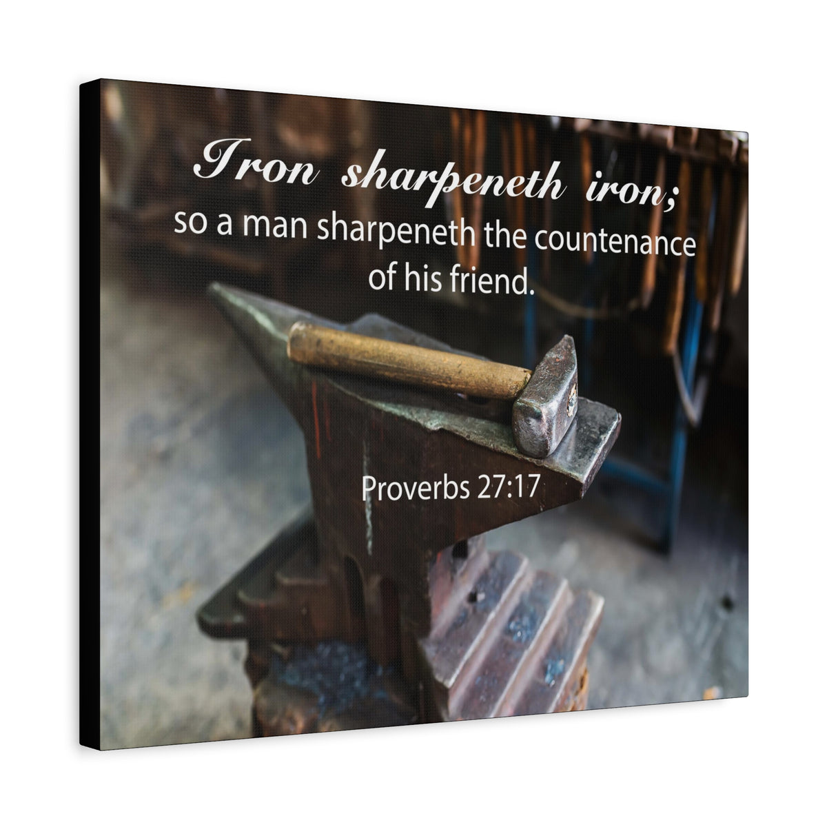 Scripture Canvas Iron Sharpeneth Iron Proverbs 27:17 Christian Wall Art Bible Verse Print Ready to Hang-Express Your Love Gifts