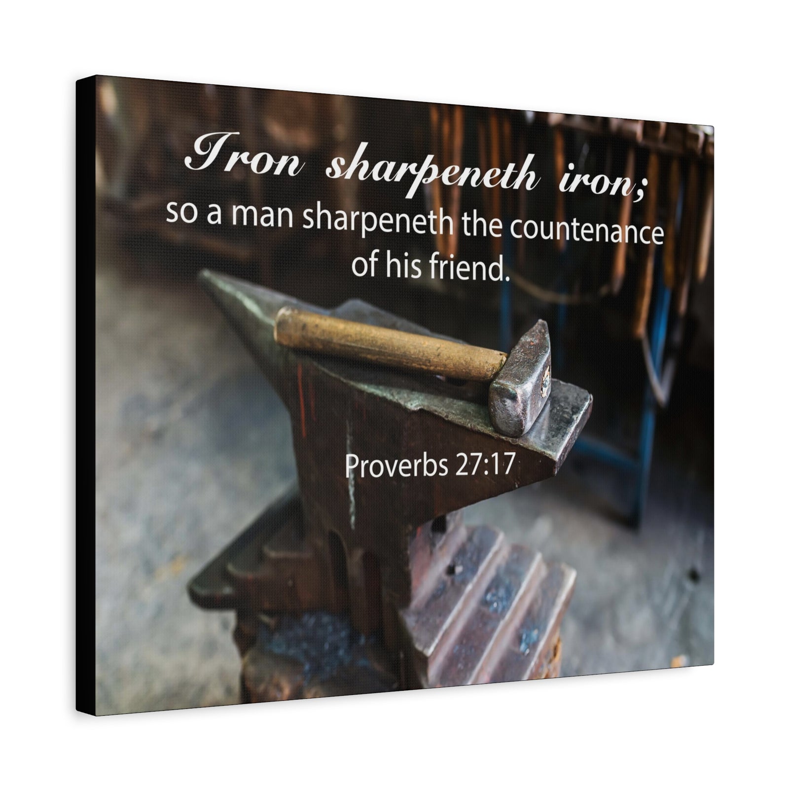 Scripture Canvas Iron Sharpeneth Iron Proverbs 27:17 Christian Wall Art Bible Verse Print Ready to Hang-Express Your Love Gifts