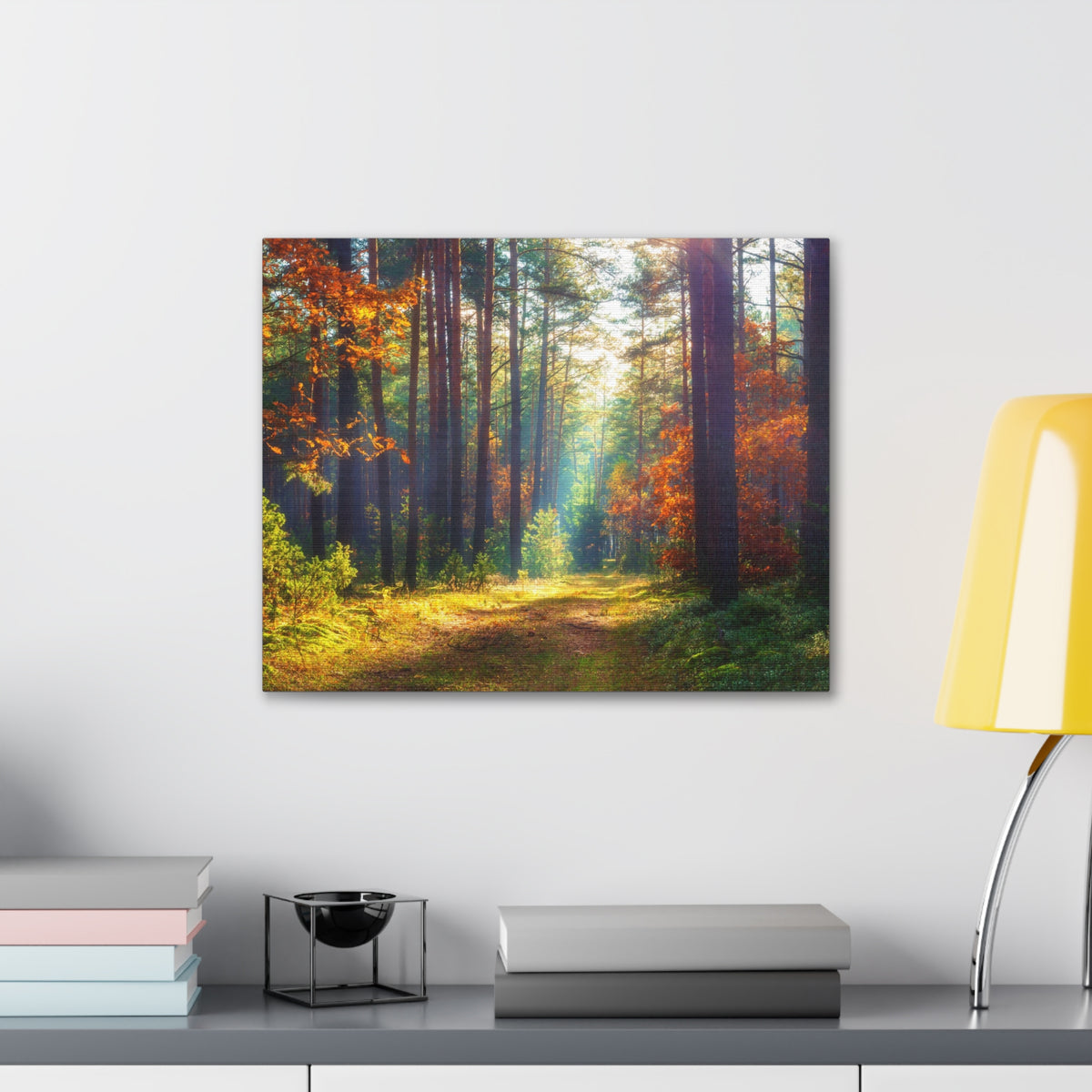 Autumn Forest Sunlight Shine Orange Tree Nature Wilderness Photography Canvas Wall Art for Home Decor Ready-to-Hang-Express Your Love Gifts