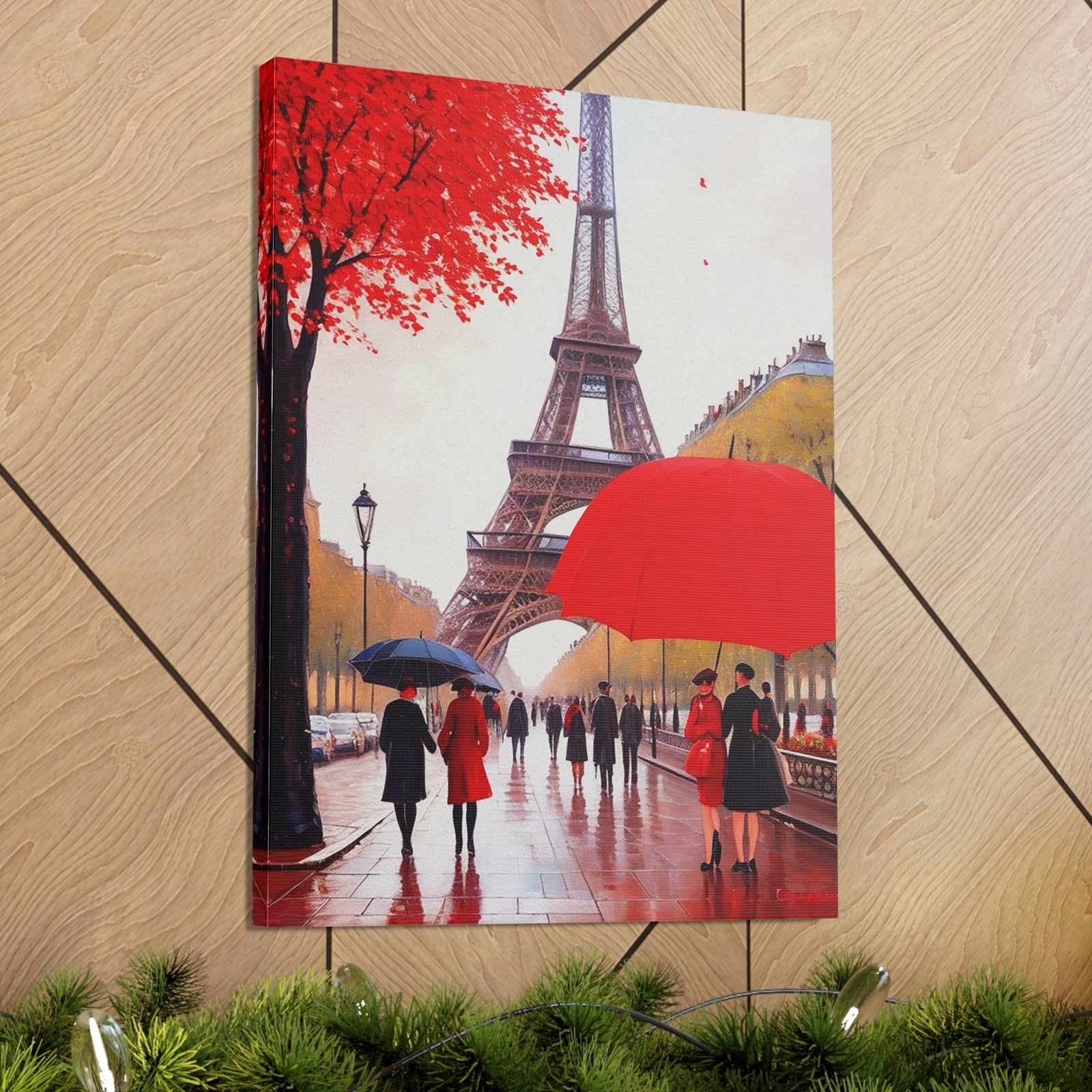 Eiffel Tower Big Red Umbrella Paris France Canvas Artwork High-Quality Breathtaking French City for Home Decor Ready to Hang-Express Your Love Gifts