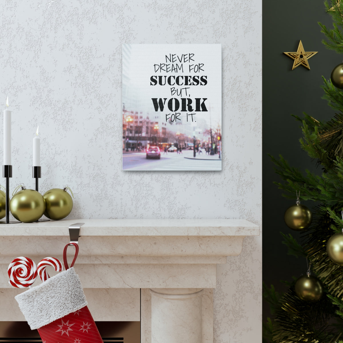 Inspirational Quote Canvas Never Dream For Success But Work For It Wall Art Motivational Motto Inspiring Prints Artwork Decor Ready to Hang-Express Your Love Gifts