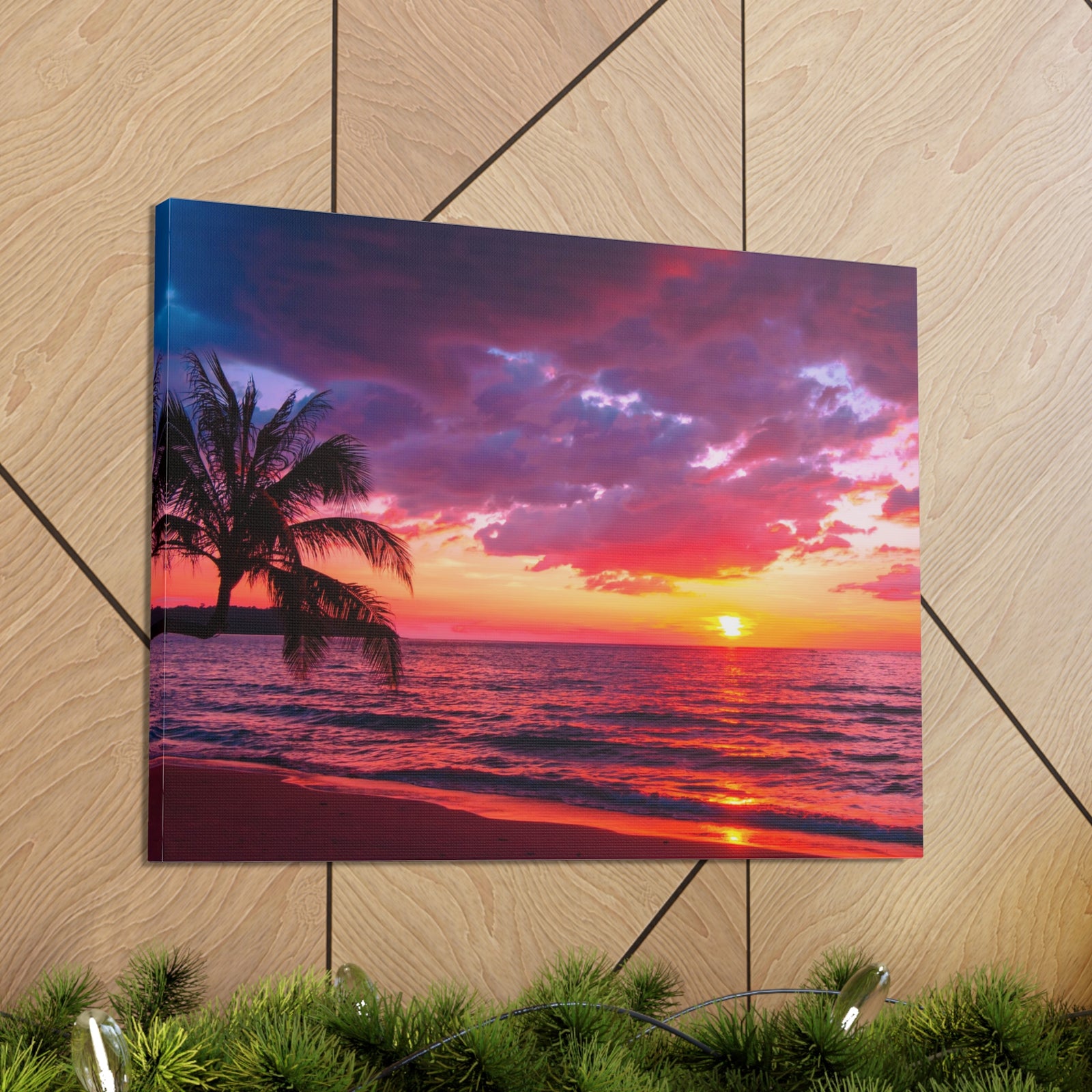 Beautiful Sunset Tropical Beach Ocean Canvas Wall Art for Home Decor Ready-to-Hang-Express Your Love Gifts