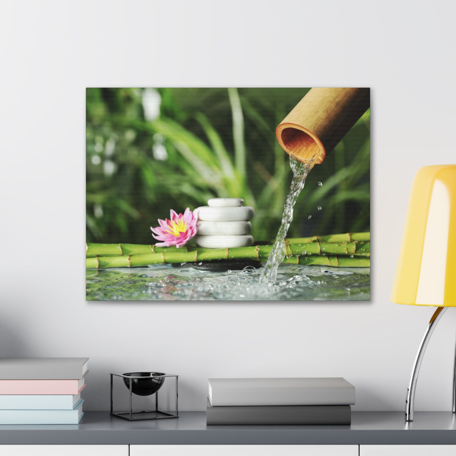 Flower and Bamboo Fountain Forest Floral Nature Photography Canvas Wall Art for Home Decor Ready-to-Hang-Express Your Love Gifts