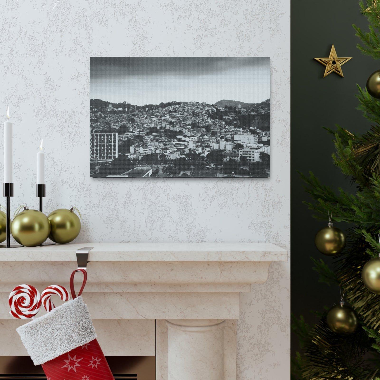 Rio de Janeiro Black And White Skyline Canvas Artwork High-Quality Breathtaking Stunning Cityscape for Home Decor Ready to Hang-Express Your Love Gifts