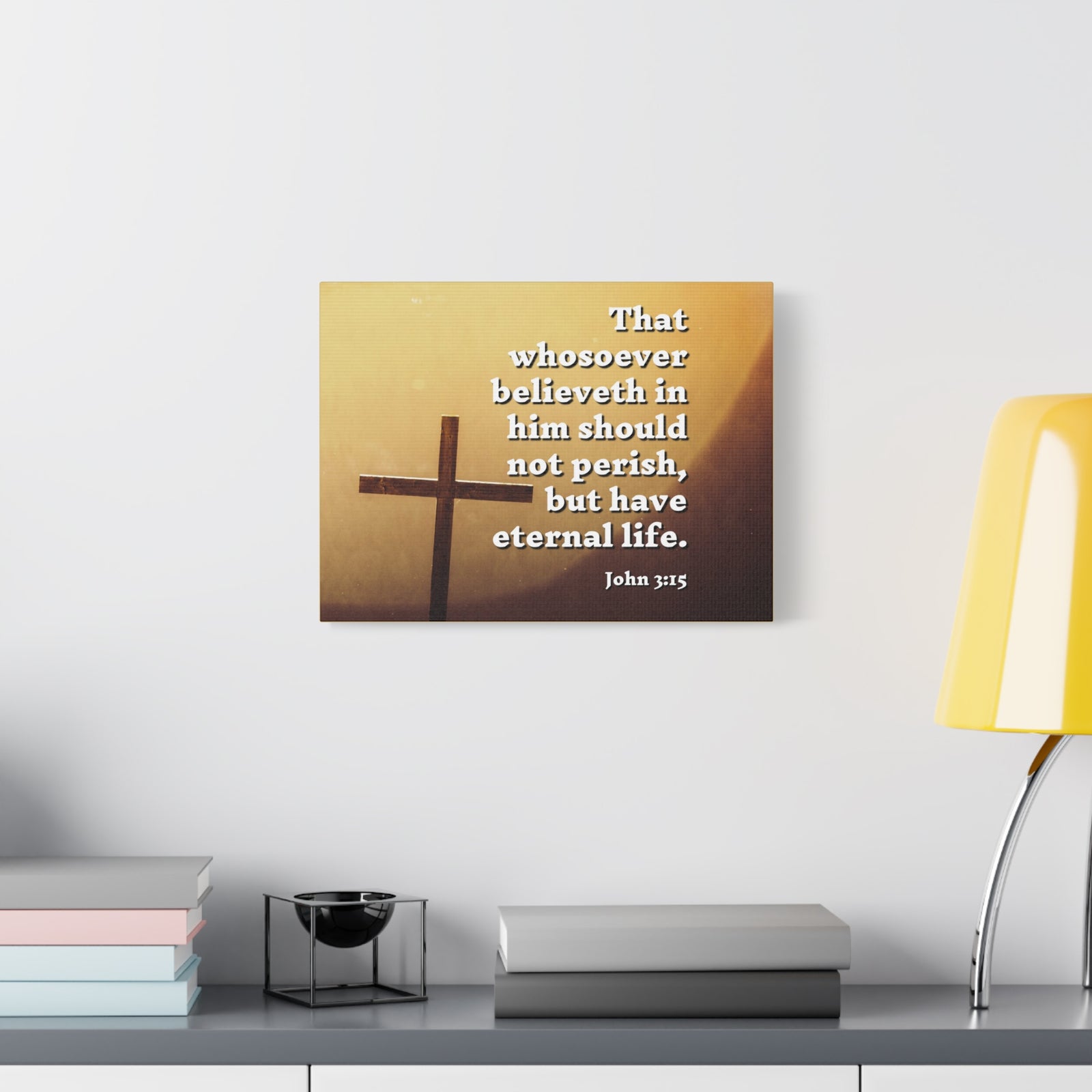 Scripture Canvas Eternal Life John 3:15 Christian Wall Art Bible Verse Print Ready to Hang