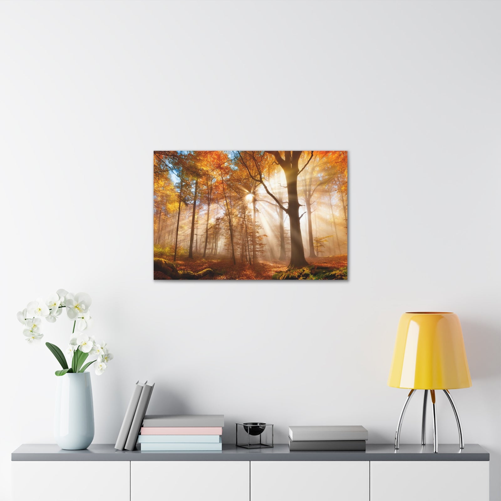 Sunlight Shine Autumn Forest Nature Wilderness Photography Canvas Wall Art for Home Decor Ready-to-Hang-Express Your Love Gifts