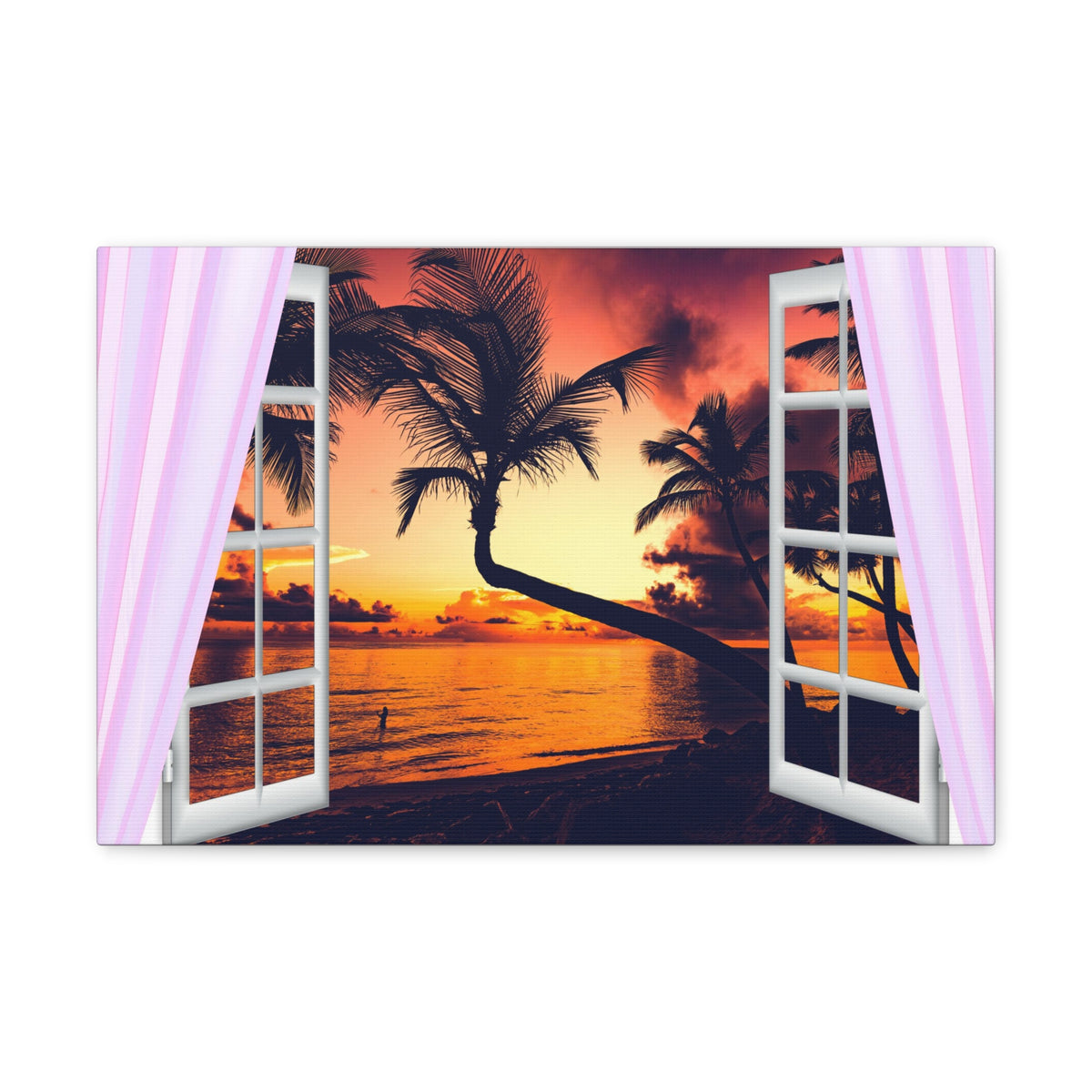 Window Open View Sea Sunset Sun In The Clouds Ocean Canvas Wall Art for Home Decor Ready-to-Hang-Express Your Love Gifts