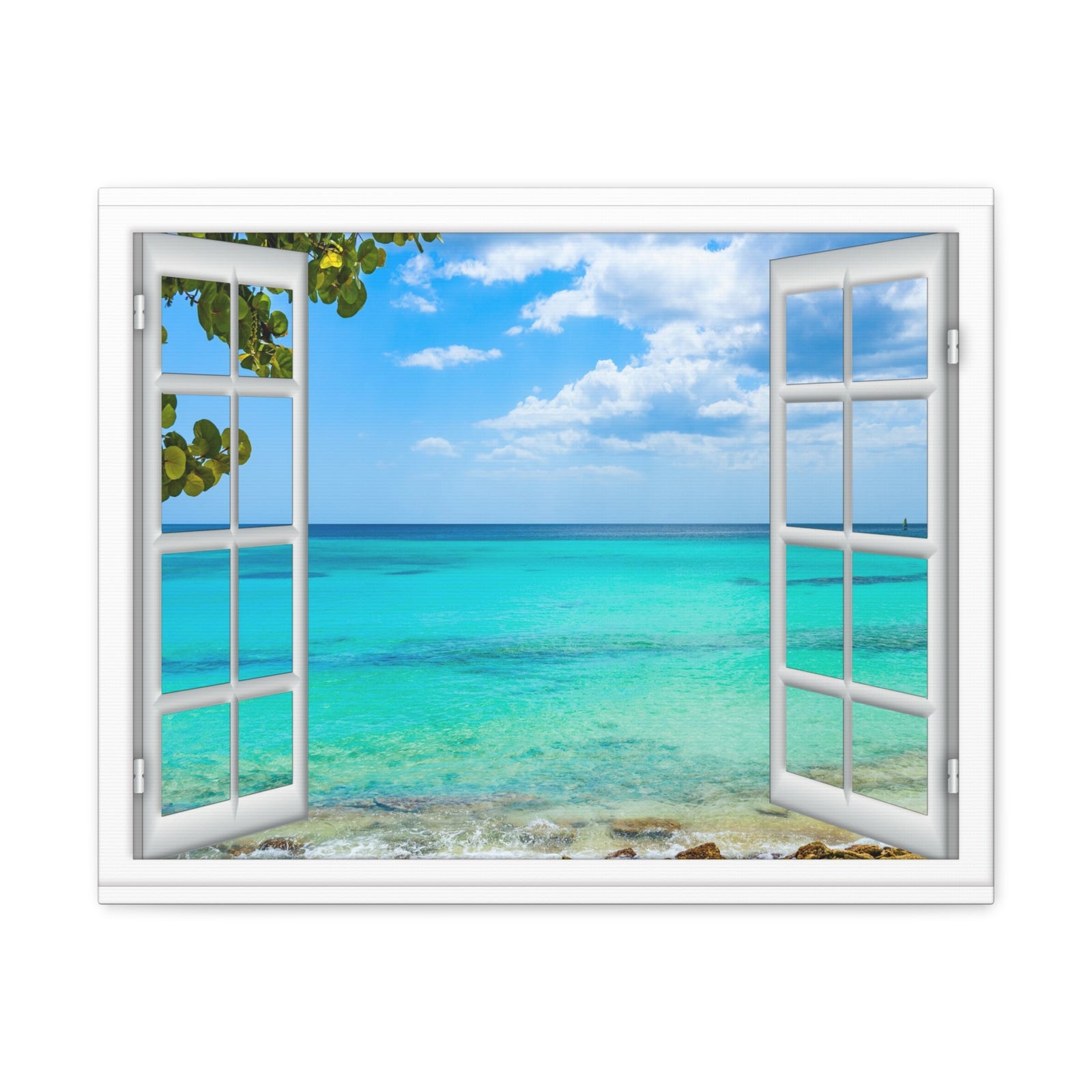 Canvas Print Wall Art Window Blue Sky Sea View Nature Photography Realism Scenic Landscape Colorful Multicolor for Home Decor Ready to Hang-Express Your Love Gifts