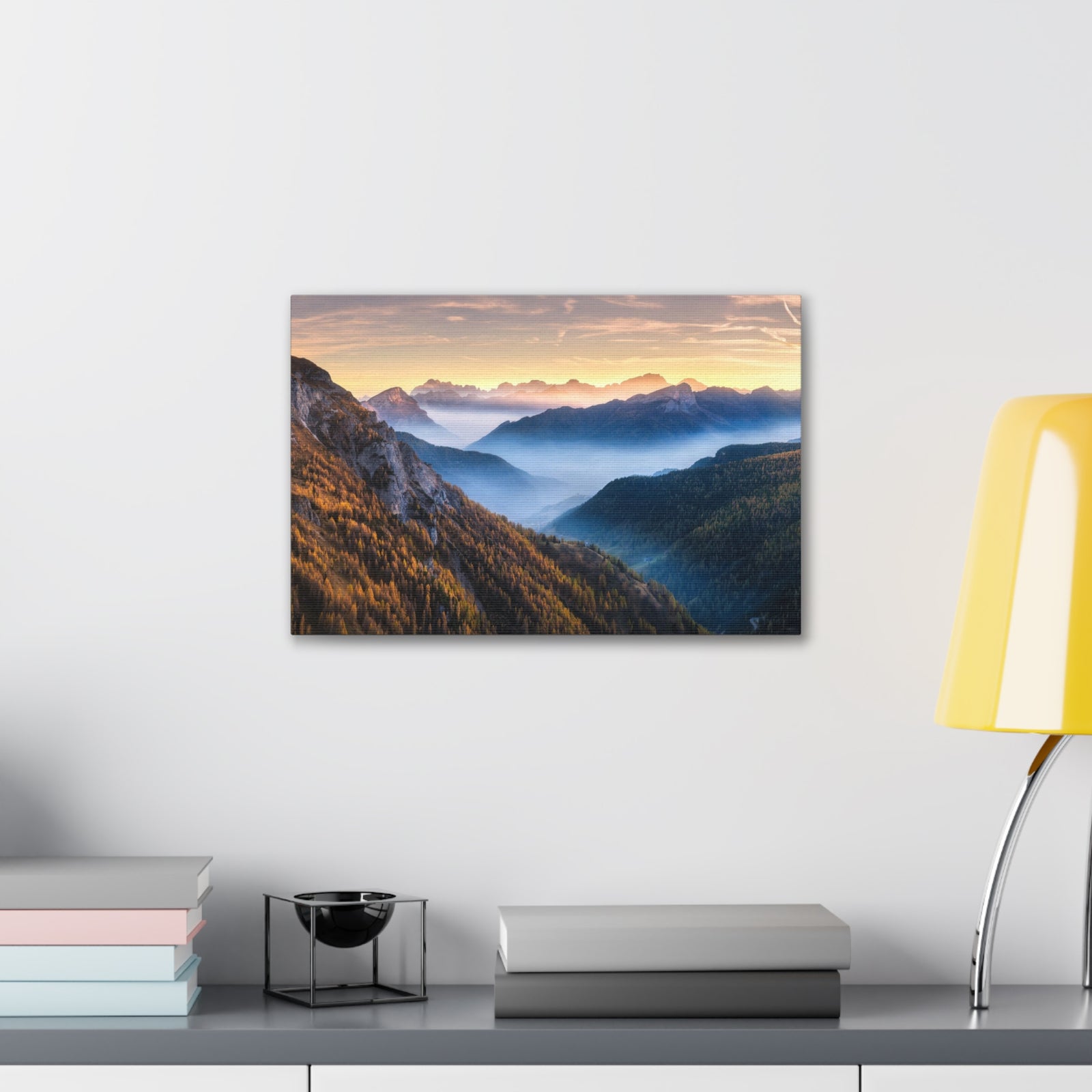 Golden Mountains Misty Nature Wilderness Photography Canvas Wall Art for Home Decor Ready-to-Hang-Express Your Love Gifts