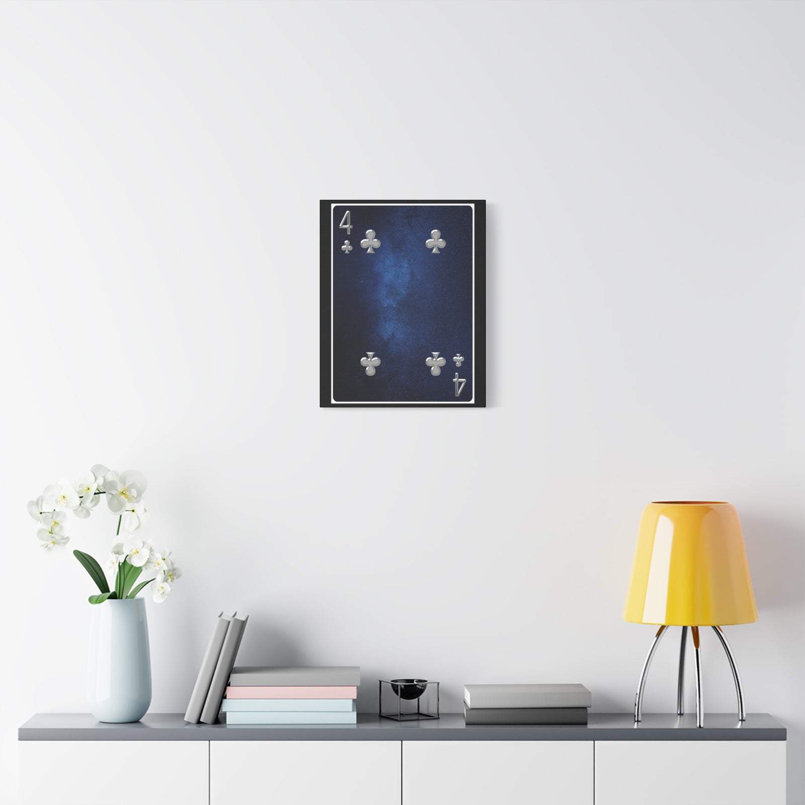 Four Of Clubs Space Background Playing Card Canvas Wall Art for Home Decor Ready-to-Hang-Express Your Love Gifts