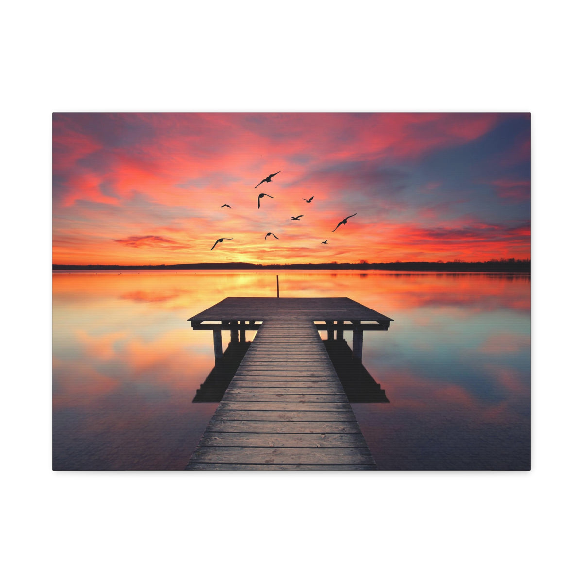 Wooden Bridge Lake View Dawn Nature Wilderness Photography Canvas Wall Art for Home Decor Ready-to-Hang-Express Your Love Gifts