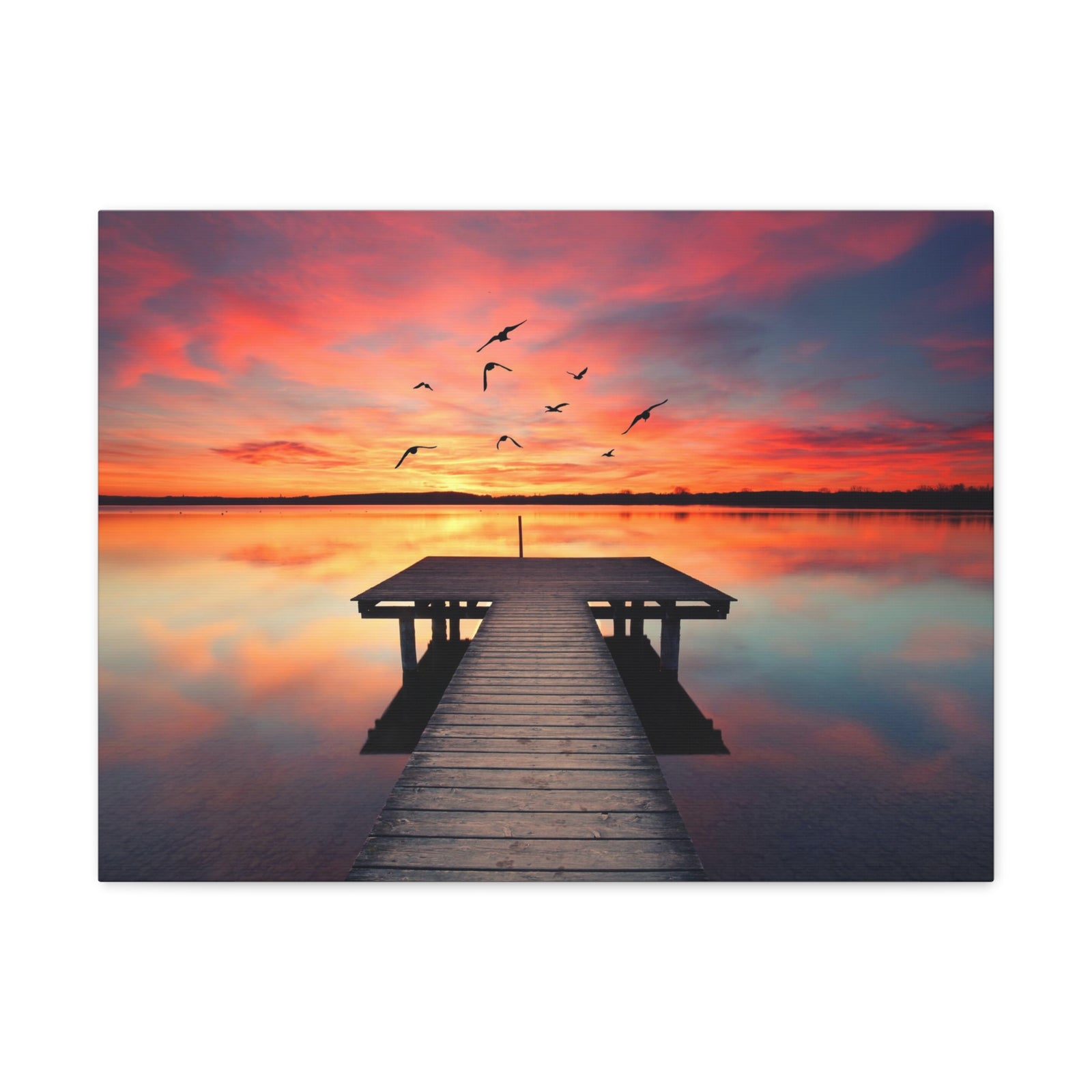 Wooden Bridge Lake View Dawn Nature Wilderness Photography Canvas Wall Art for Home Decor Ready-to-Hang-Express Your Love Gifts