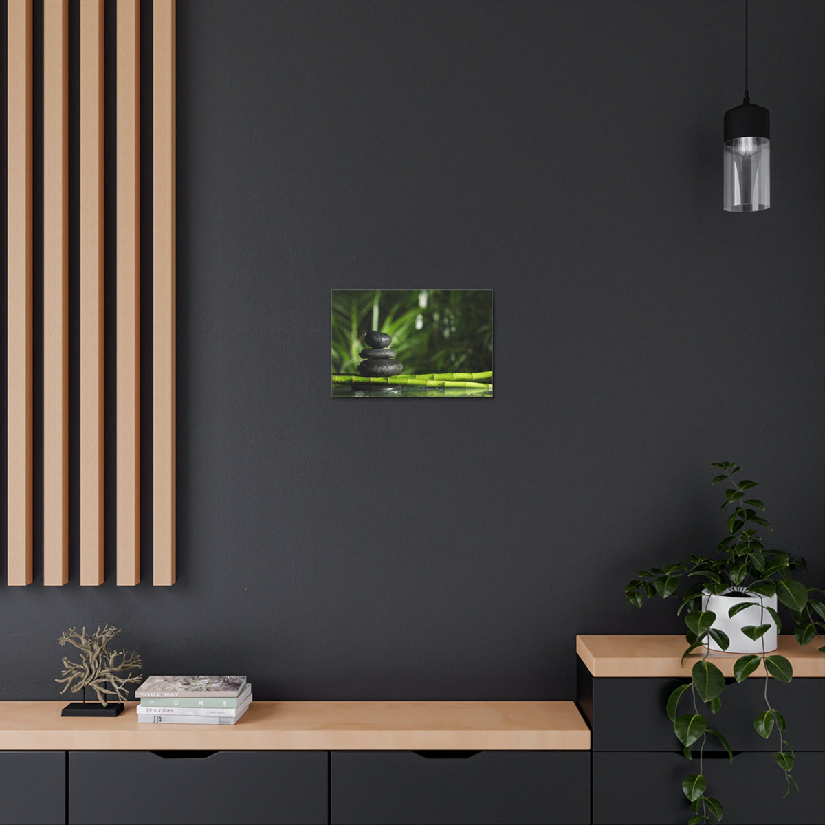 Stacked Stones on Bamboo Forest Floral Nature Photography Canvas Wall Art for Home Decor Ready-to-Hang-Express Your Love Gifts