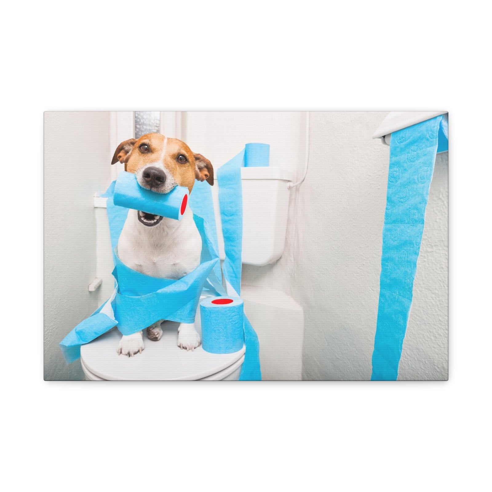 Jack Russell Terrier Sitting On Toilet Funny Canvas Wall Art for Home Decor Ready-to-Hand-Express Your Love Gifts