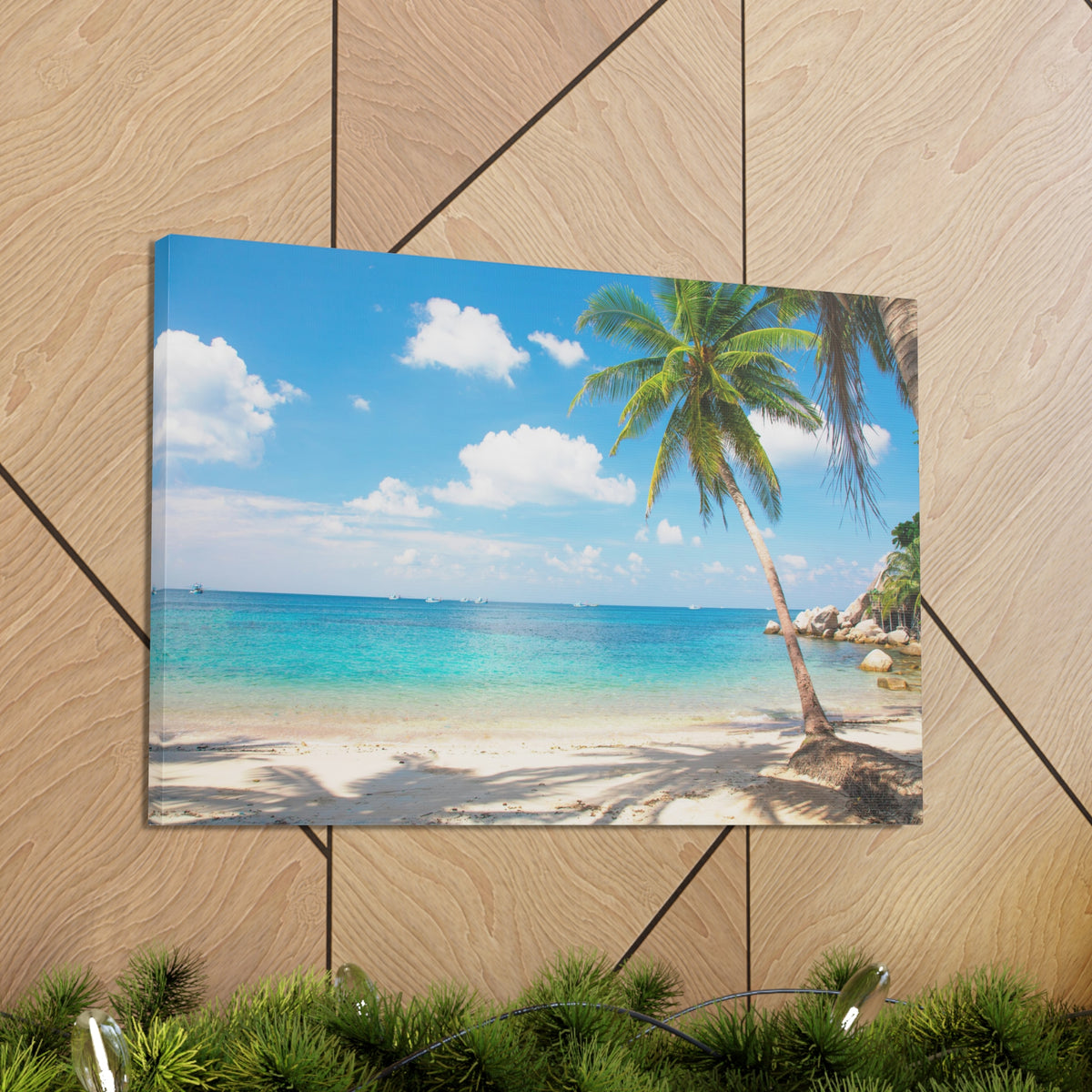 Tropical Beach With Coconut Palm Tree Ocean Canvas Wall Art for Home Decor Ready-to-Hang-Express Your Love Gifts
