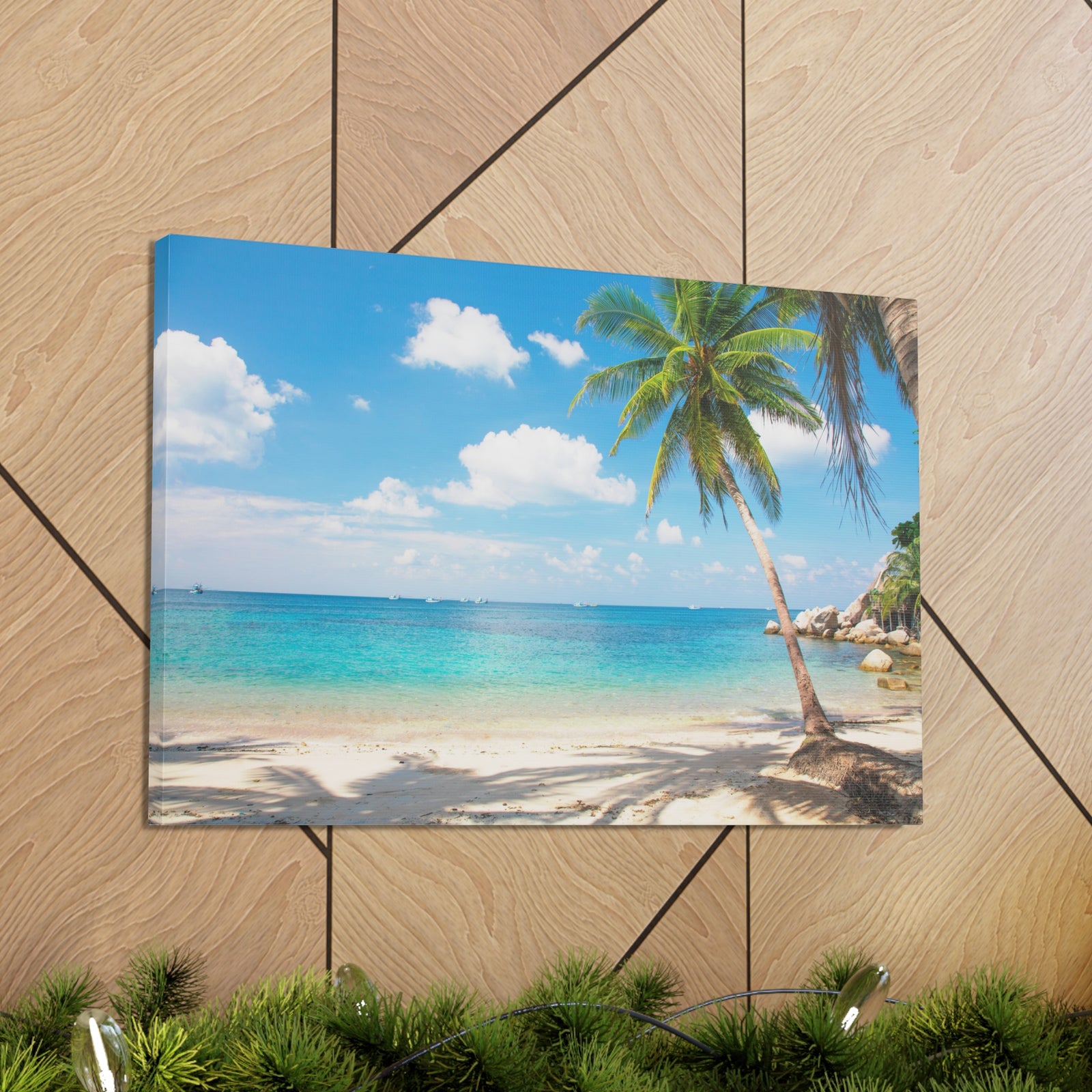 Tropical Beach With Coconut Palm Tree Ocean Canvas Wall Art for Home Decor Ready-to-Hang-Express Your Love Gifts