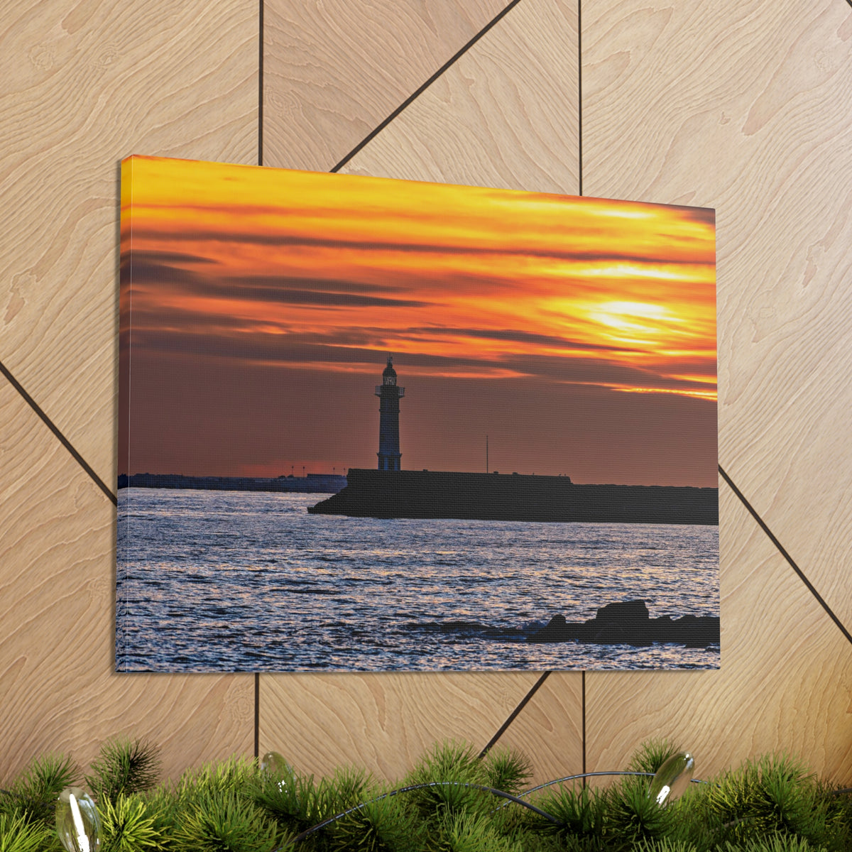 Sunset with Lighthouse Forest Floral Nature Photography Canvas Wall Art for Home Decor Ready-to-Hang-Express Your Love Gifts