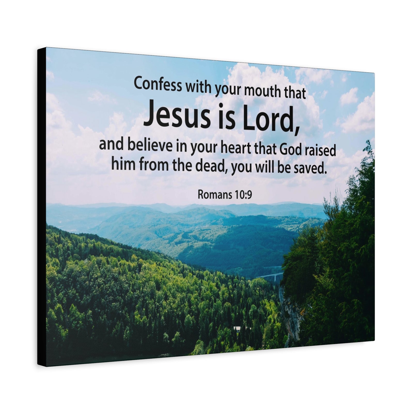 Scripture Canvas Jesus is Lord Romans 10:9 Christian Wall Art Bible Verse Print Ready to Hang-Express Your Love Gifts