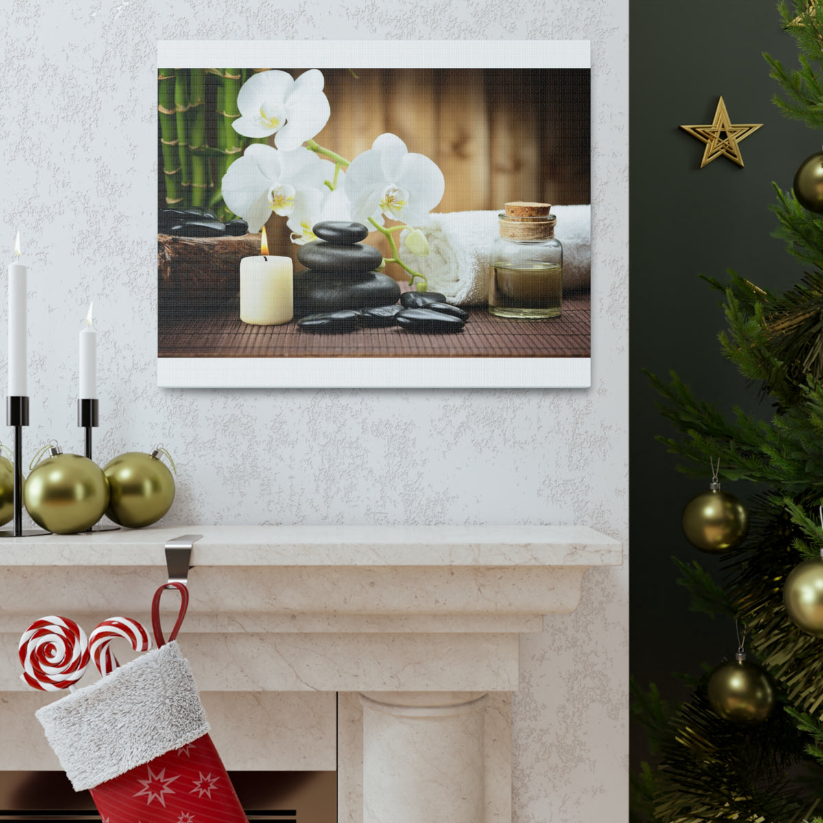 White Orchid and Bamboo Forest Floral Nature Photography Canvas Wall Art for Home Decor Ready-to-Hang-Express Your Love Gifts