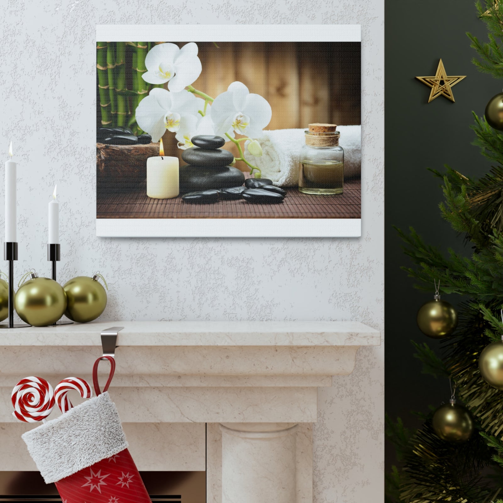 White Orchid and Bamboo Forest Floral Nature Photography Canvas Wall Art for Home Decor Ready-to-Hang-Express Your Love Gifts