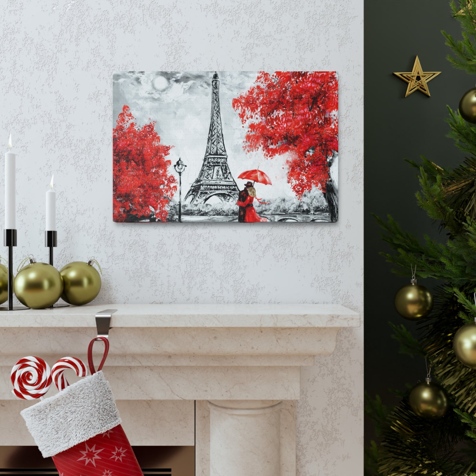 Paris Eiffel Tower Couple France Canvas Artwork High-Quality Breathtaking French City for Home Decor Ready to Hang-Express Your Love Gifts