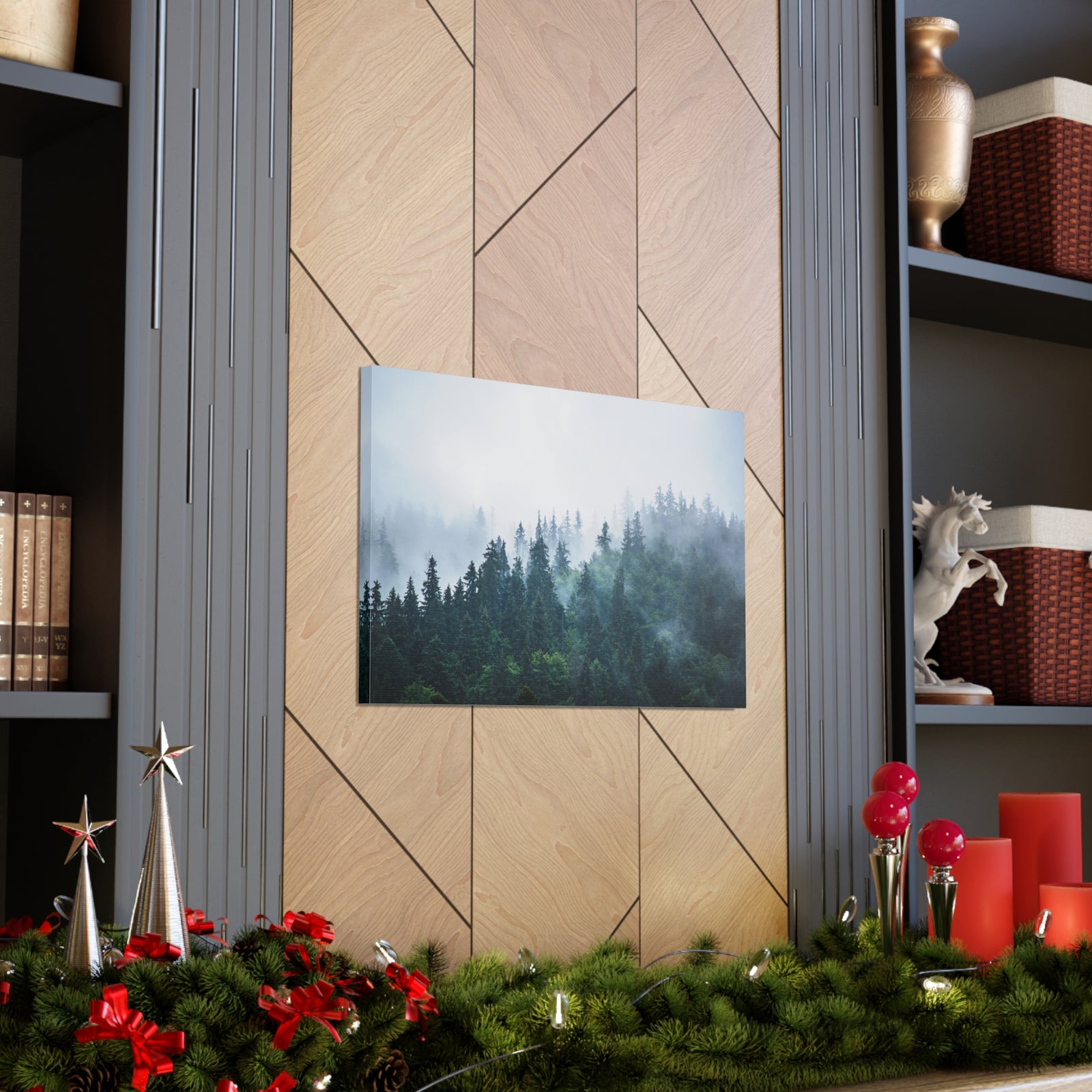 Misty Dark Mountain Forest Nature Wilderness Photography Canvas Wall Art for Home Decor Ready-to-Hang-Express Your Love Gifts