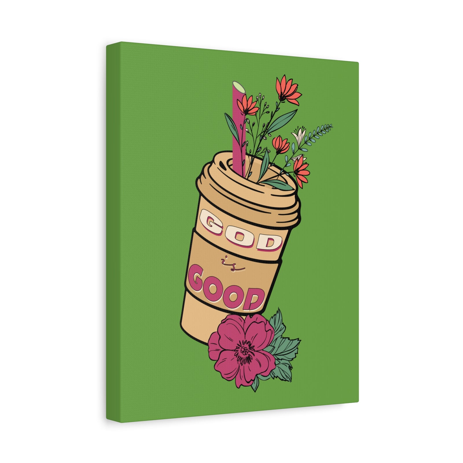 Scripture Canvas God Is Good Psalm 100:5 Flower Cup Christian Wall Art Bible Verse Print Ready to Hang-Express Your Love Gifts