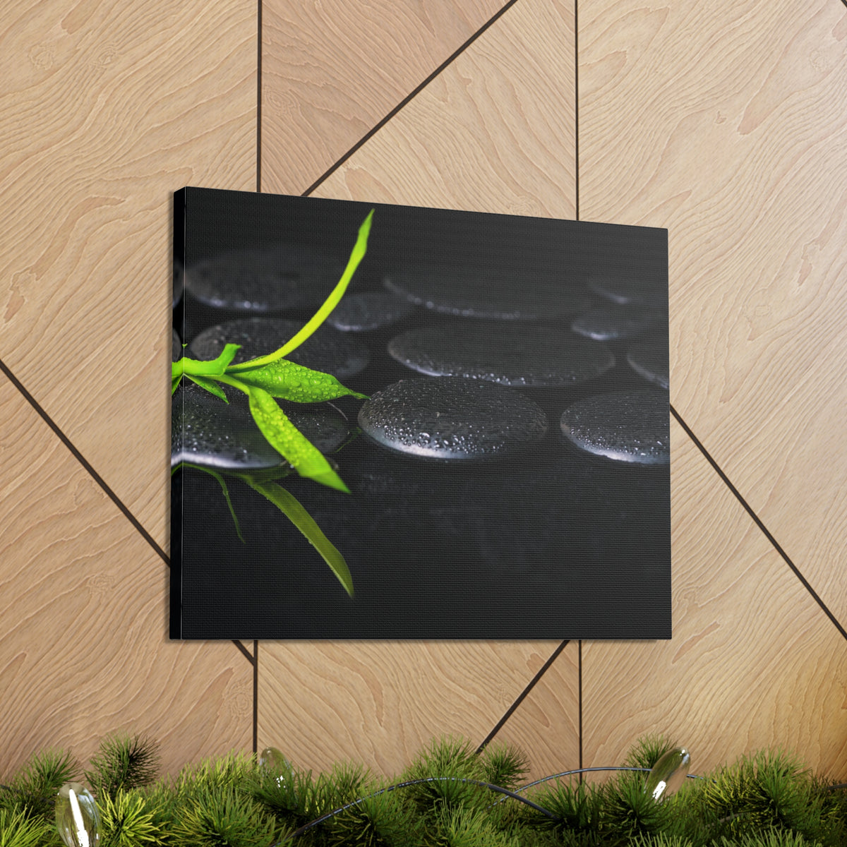 Green Bamboo on Stones Forest Floral Nature Photography Canvas Wall Art for Home Decor Ready-to-Hang-Express Your Love Gifts