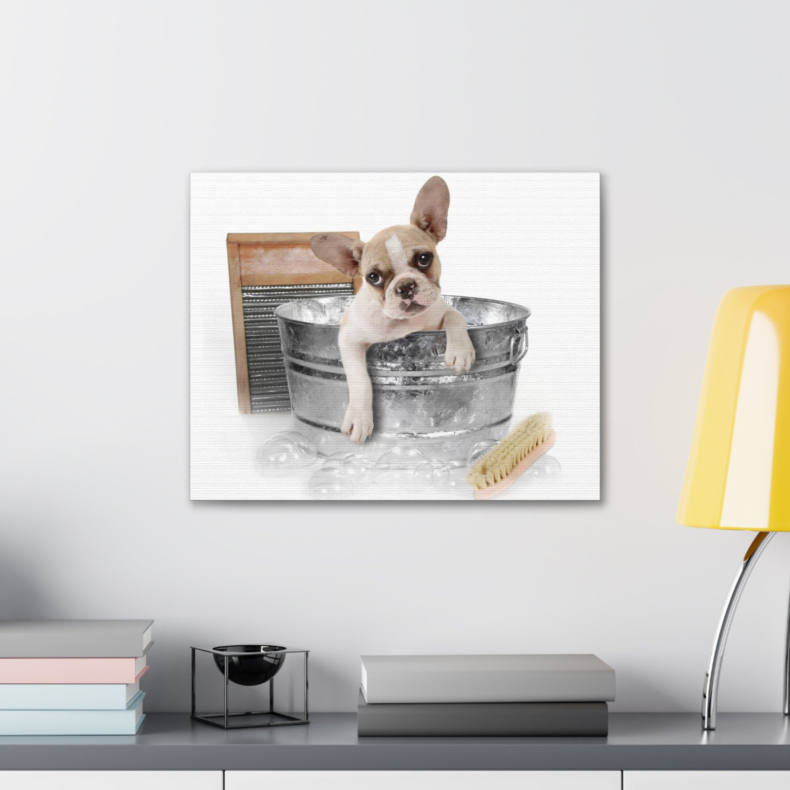 Cute French Bulldog Bath Canvas Wall Art for Home Decor Ready-to-Hang-Express Your Love Gifts