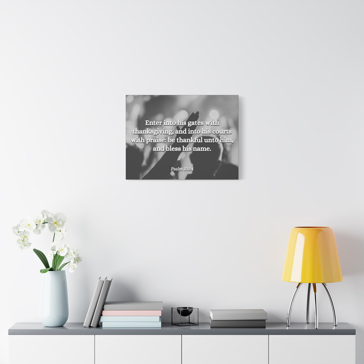 Scripture Canvas Bless His Name Psalms 100:4 Christian Wall Art Bible Verse Print Ready to Hang-Express Your Love Gifts