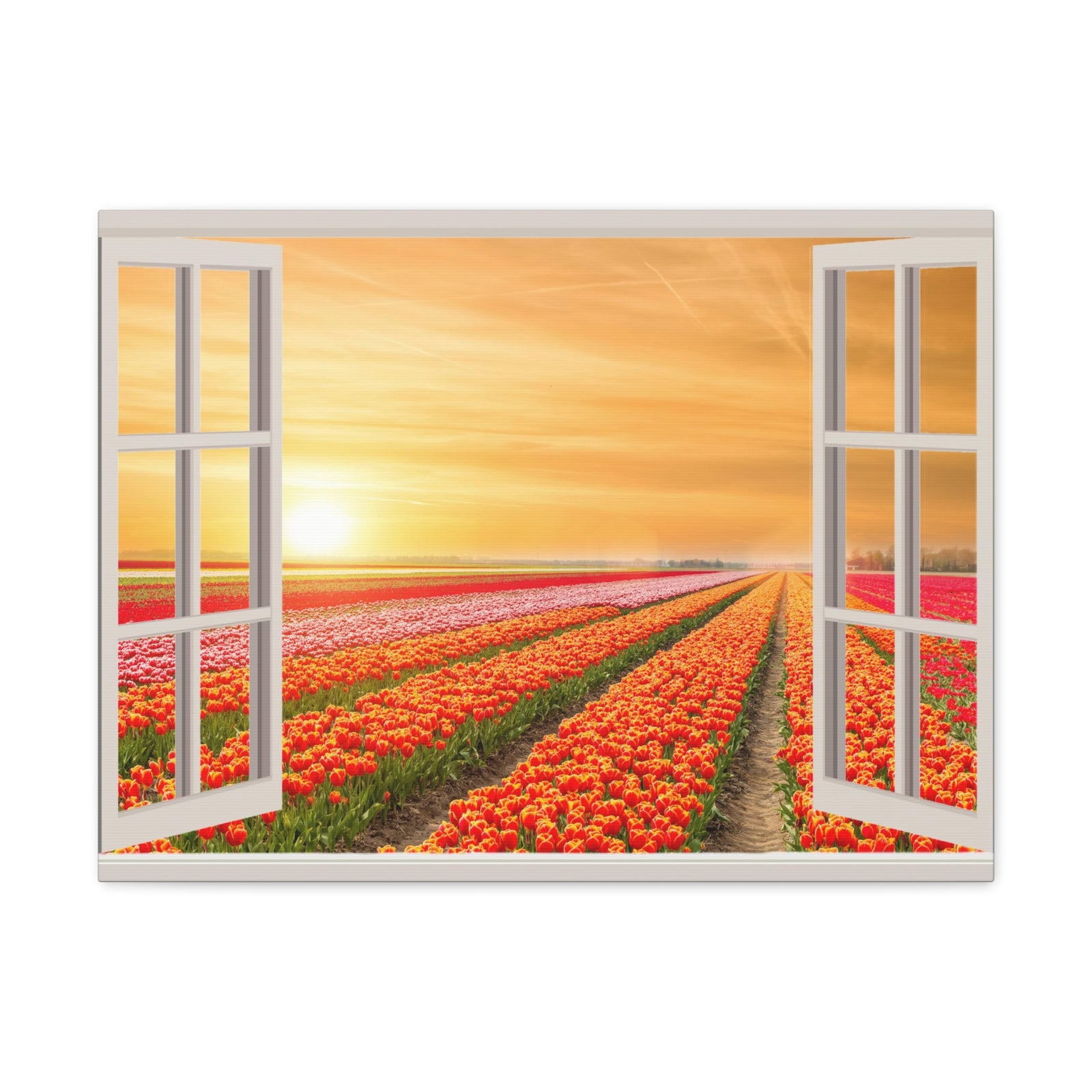 Canvas Print Wall Art Window Flower Field View Nature Photography Realism Scenic Landscape Colorful Multicolor for Home Decor Ready to Hang-Express Your Love Gifts