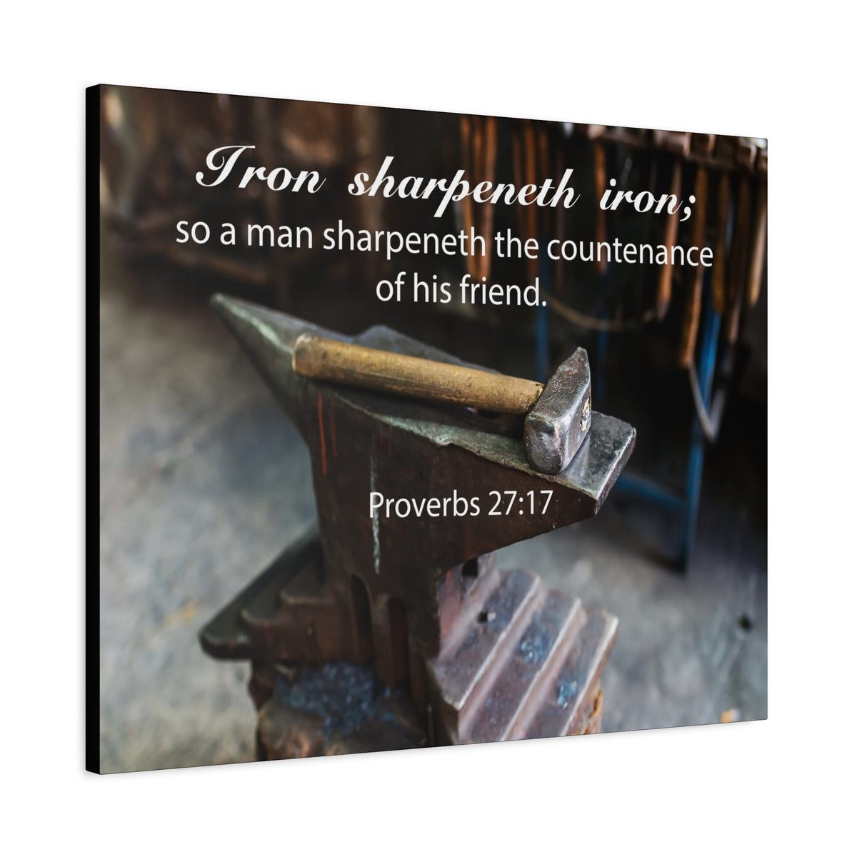 Scripture Canvas Iron Sharpeneth Iron Proverbs 27:17 Christian Wall Art Bible Verse Print Ready to Hang-Express Your Love Gifts