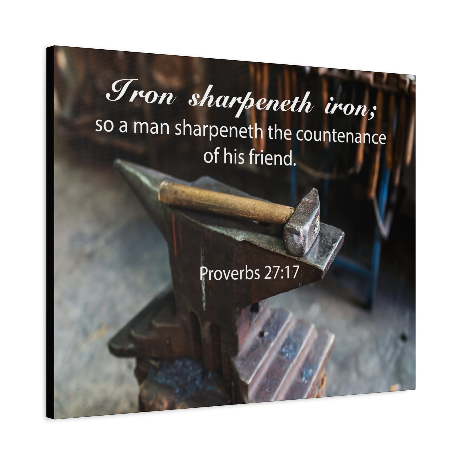 Scripture Canvas Iron Sharpeneth Iron Proverbs 27:17 Christian Wall Art Bible Verse Print Ready to Hang-Express Your Love Gifts