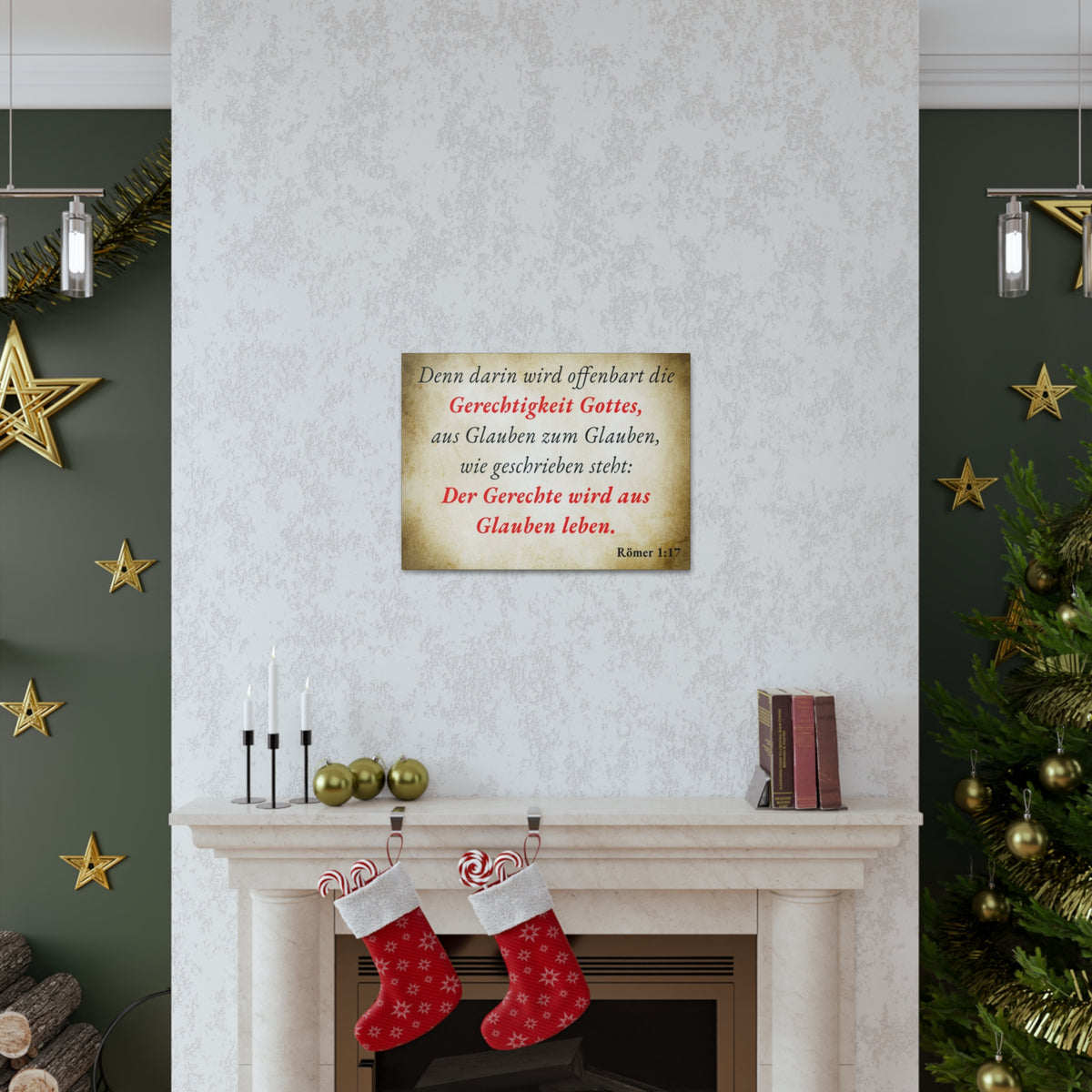 Scripture Walls Römer 1:17 Romans 1:17 Live By Faith German Gold Bible Verse Canvas Christian Wall Art Ready to Hang Unframed-Express Your Love Gifts