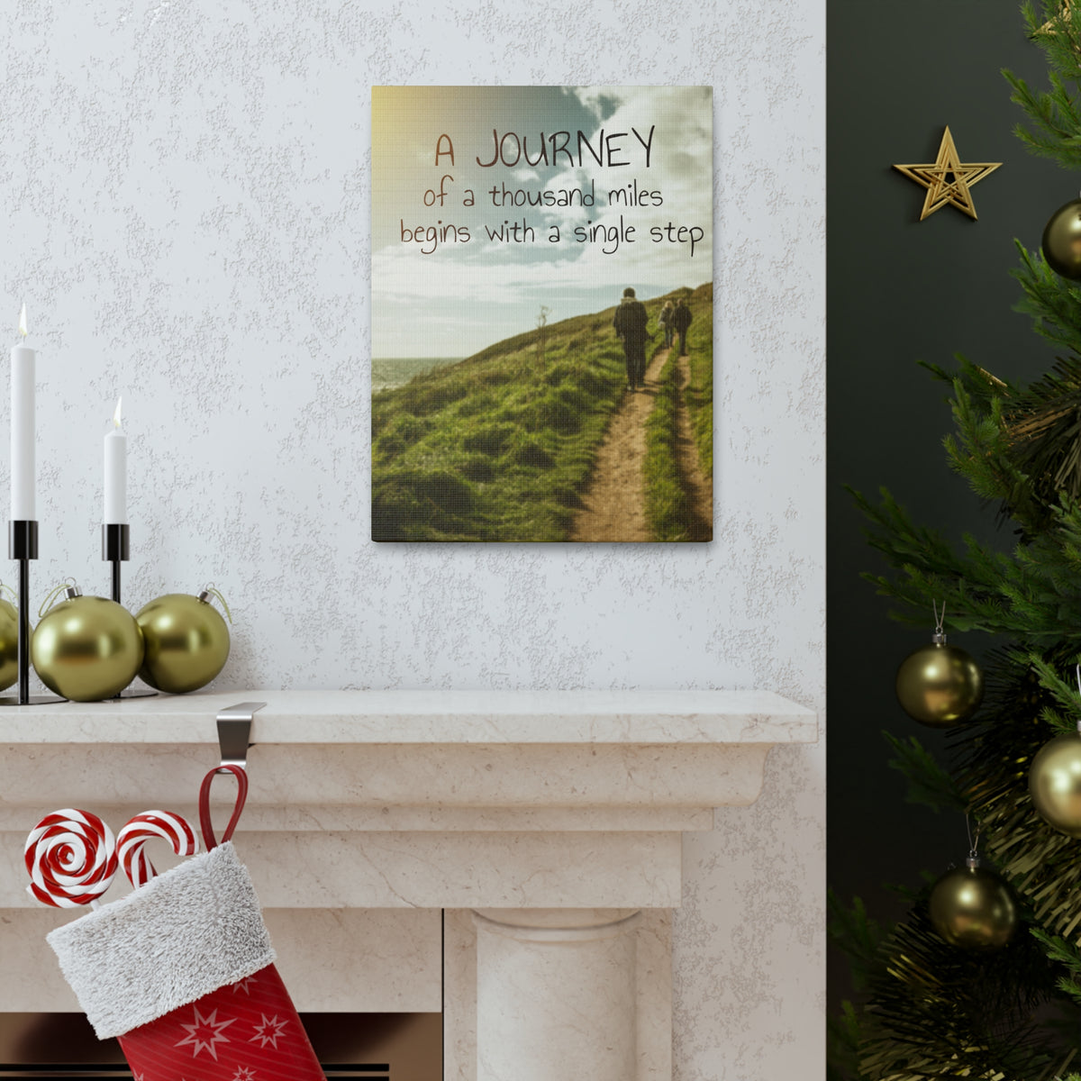 Inspirational Quote Canvas A Journey Of A Thousand Miles Motivational Print Ready to Hang Artwork-Express Your Love Gifts
