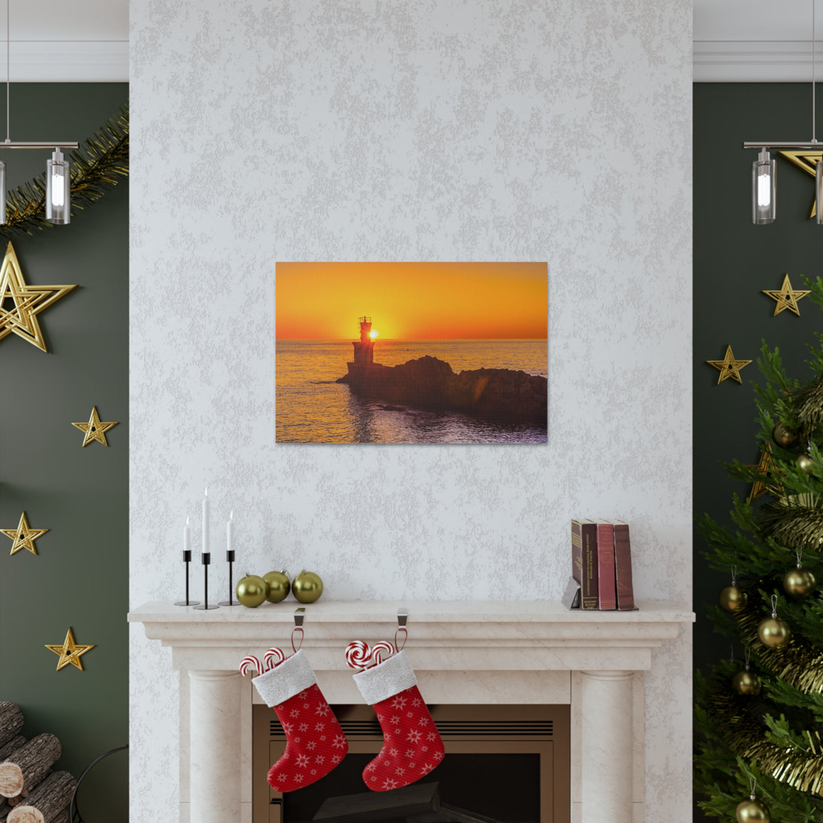 Sun Lighthouse Sunset Forest Floral Nature Photography Canvas Wall Art for Home Decor Ready-to-Hang-Express Your Love Gifts