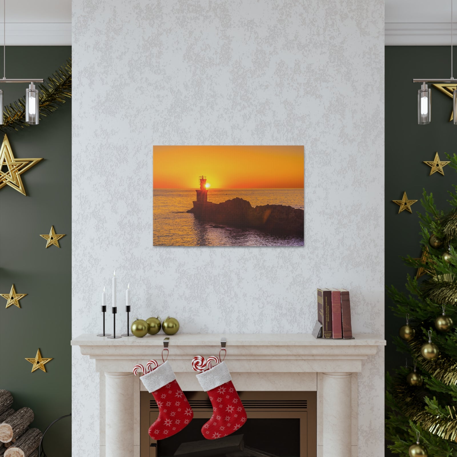 Sun Lighthouse Sunset Forest Floral Nature Photography Canvas Wall Art for Home Decor Ready-to-Hang-Express Your Love Gifts