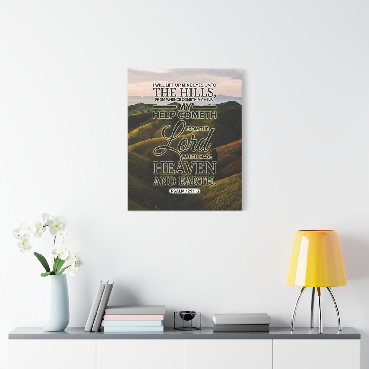 Scripture Canvas Heaven and Earth Psalm 121:1‭-‬2 KJV Christian Wall Art Bible Verse Print Ready to Hang-Express Your Love Gifts